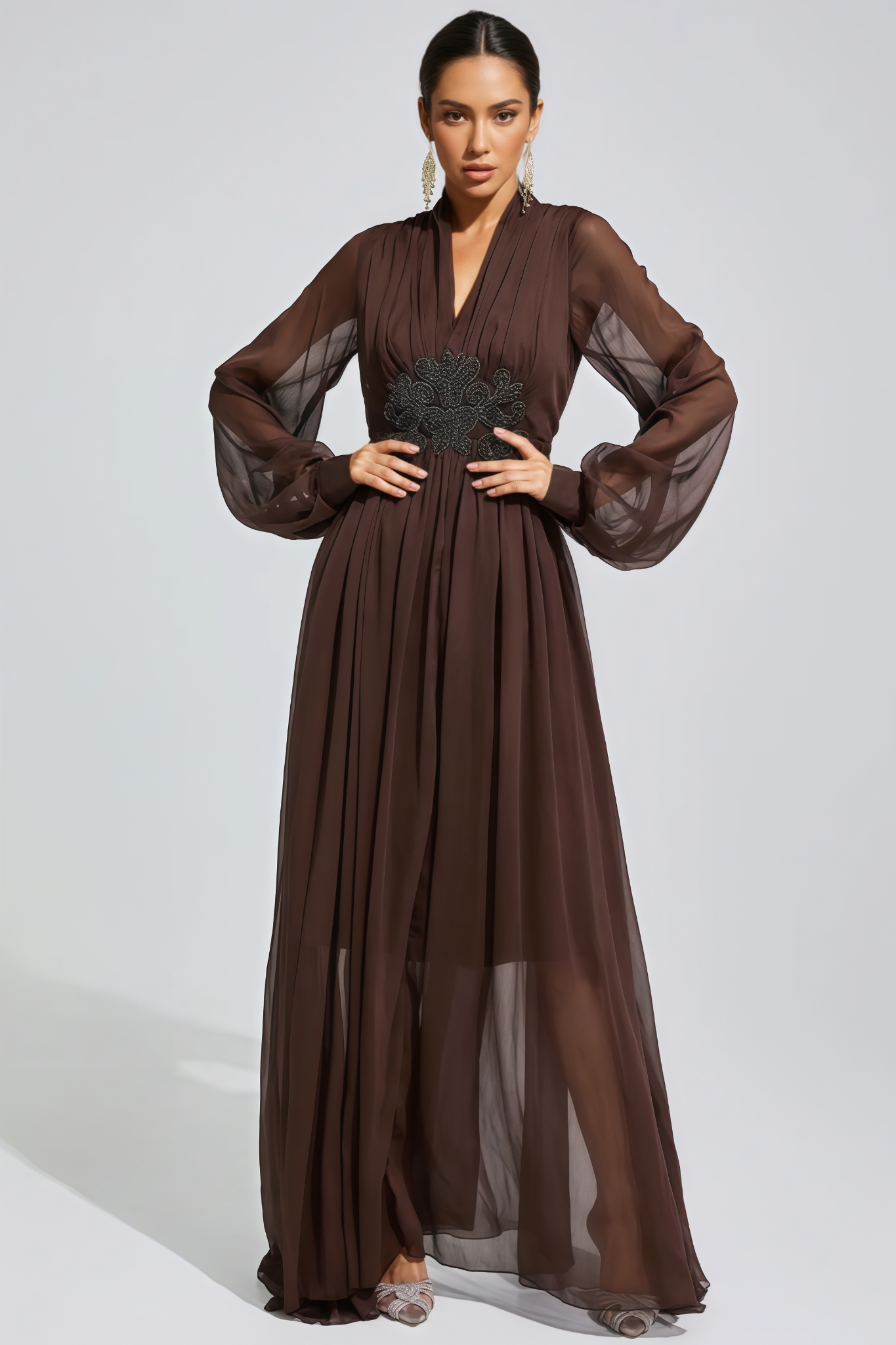 Krina Brown Long Sleeve Maxi Dress