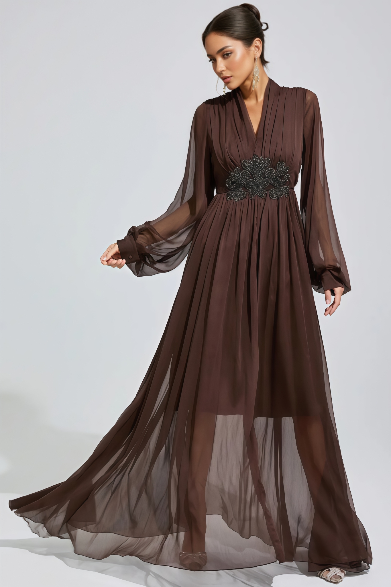 Krina Brown Long Sleeve Maxi Dress
