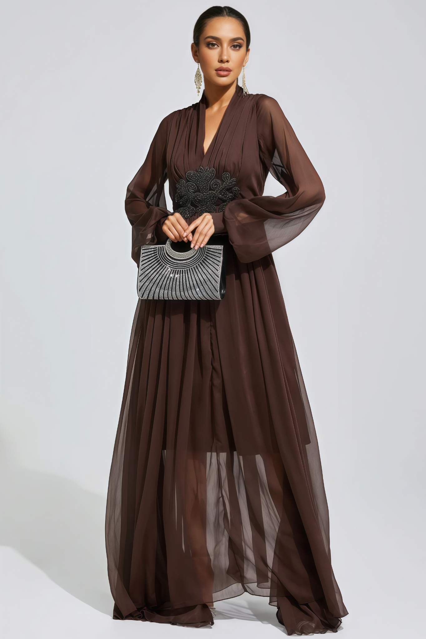 Krina Brown Long Sleeve Maxi Dress