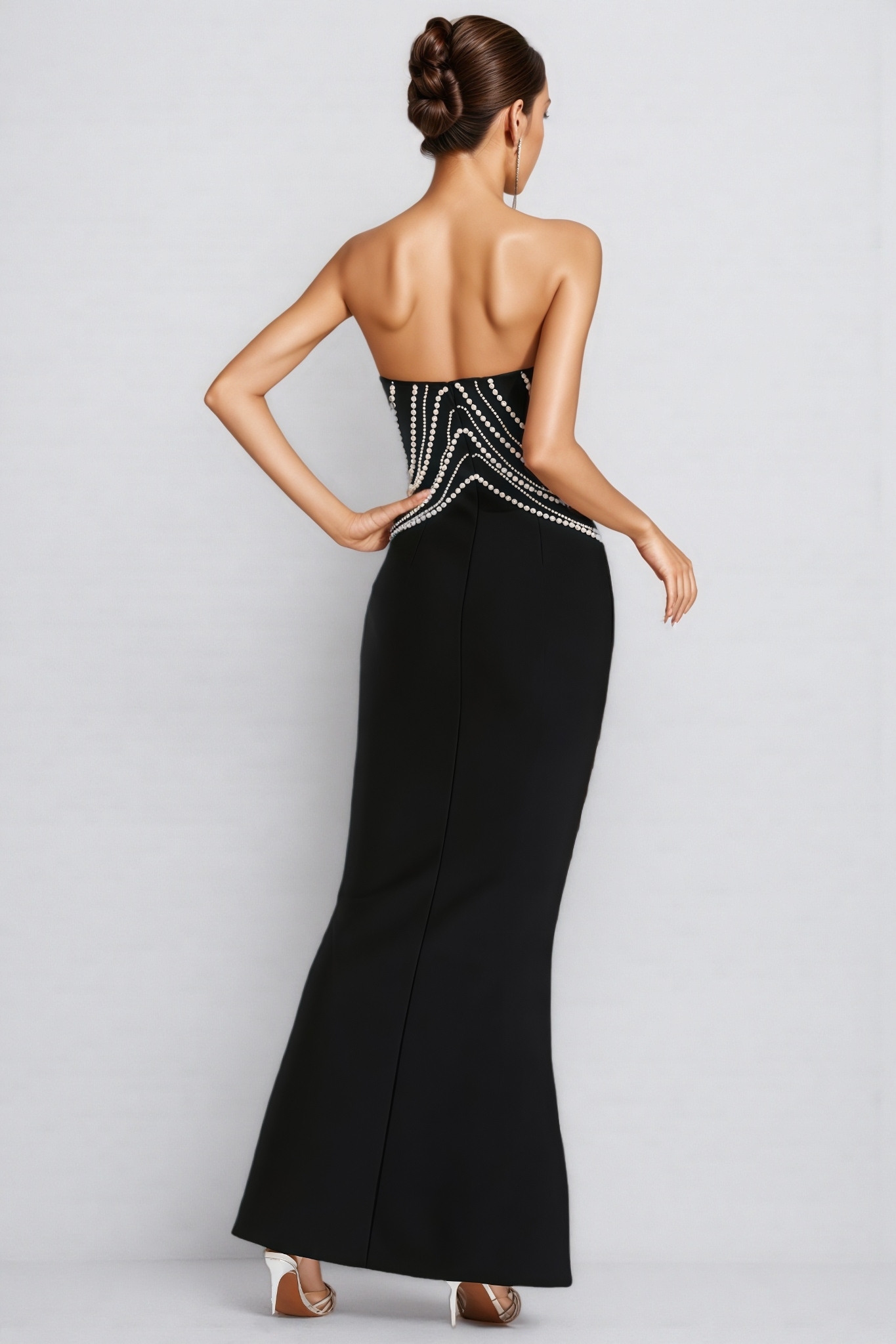 Vaughn Black Pearls Off Shoulder Maxi Dress