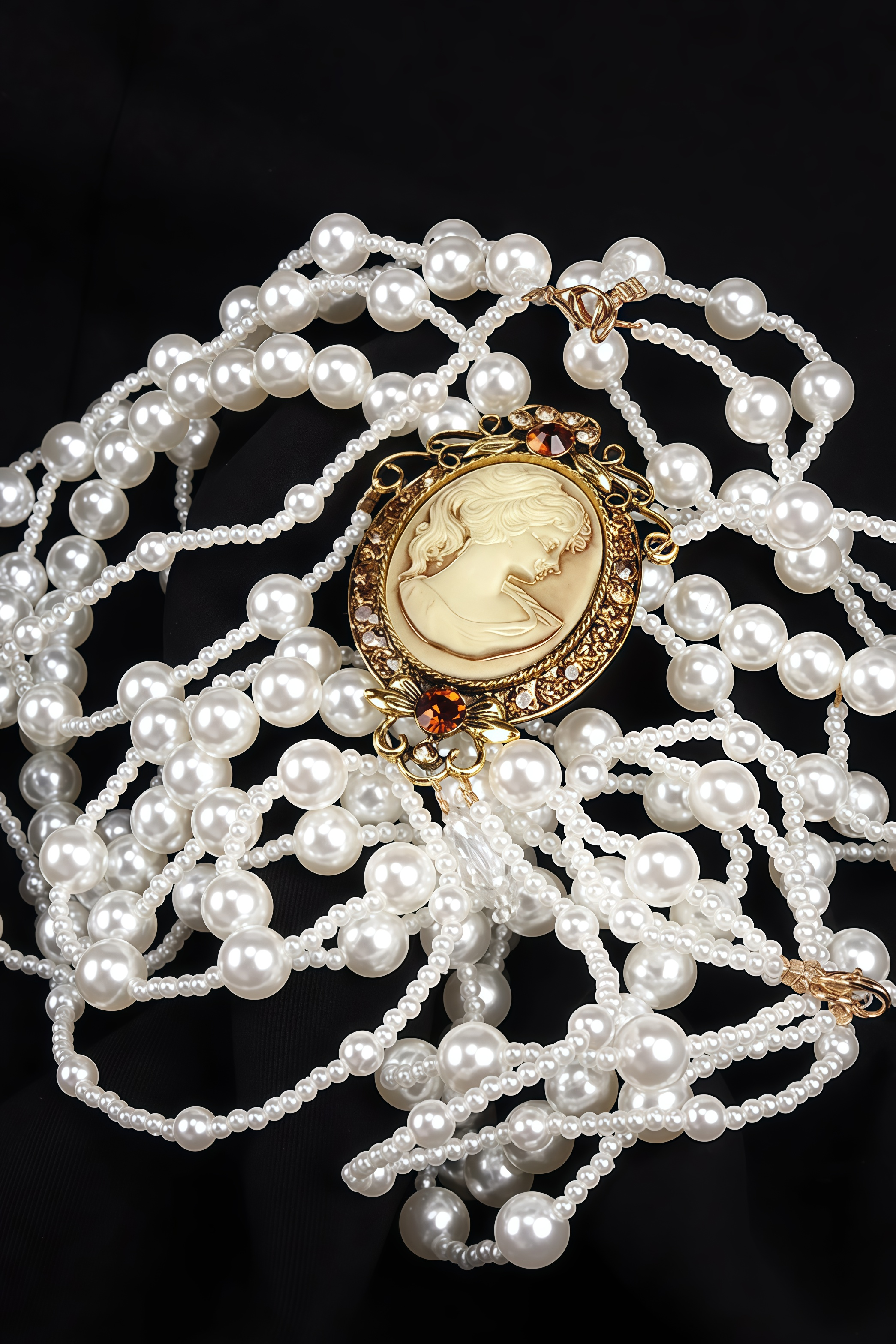 Esbern Black Pearl Chain Decor Midi Dress