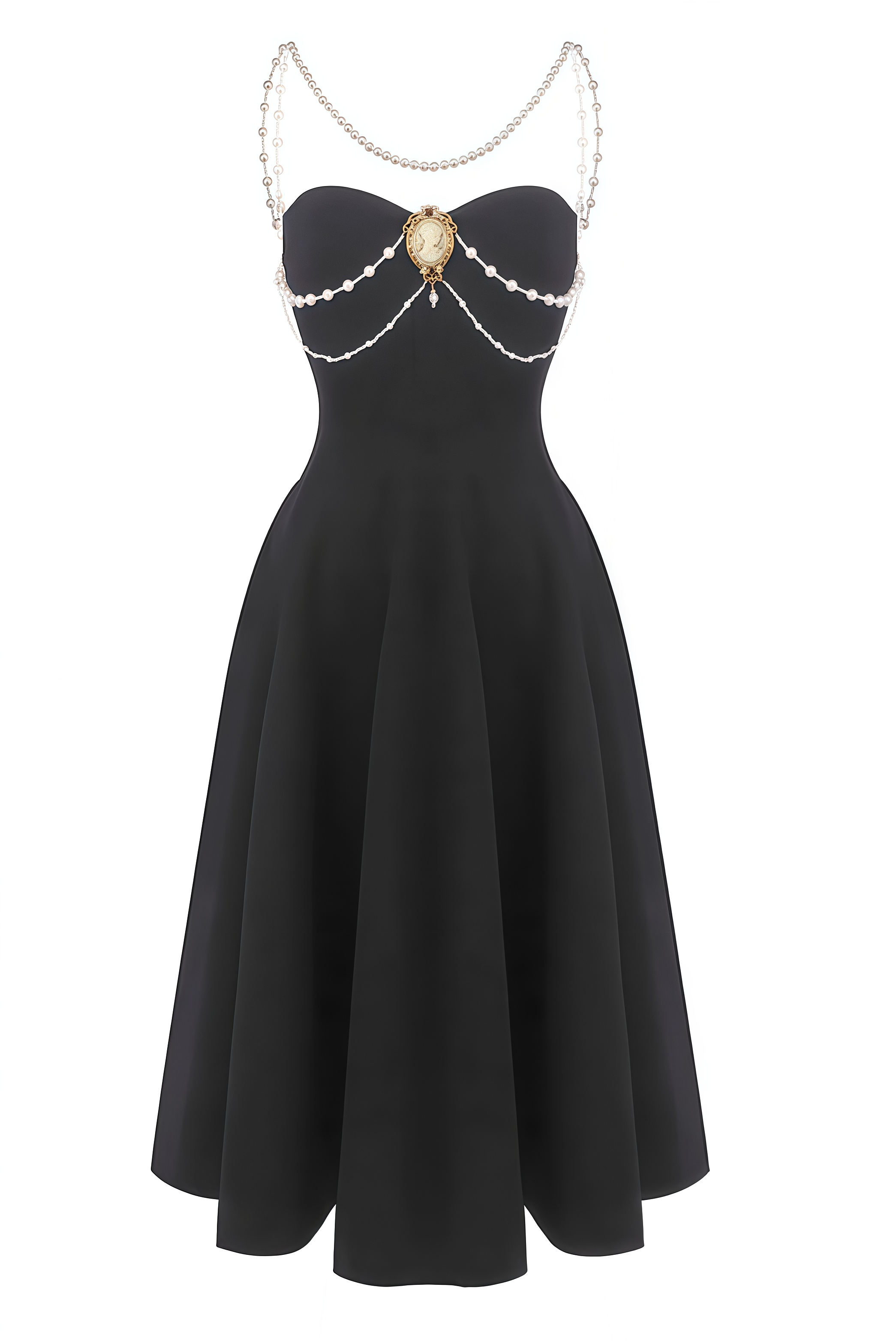 Esbern Black Pearl Chain Decor Midi Dress