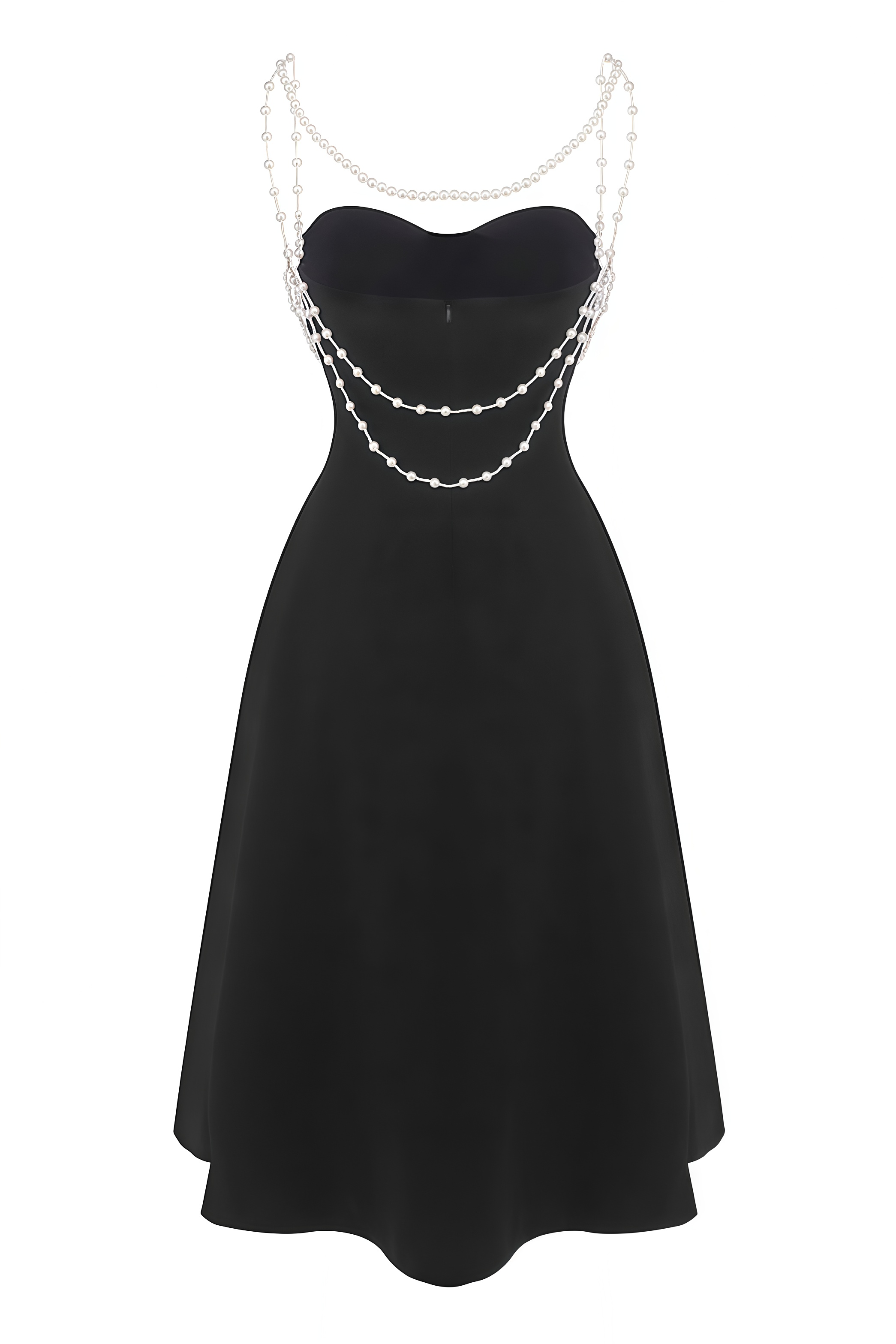 Esbern Black Pearl Chain Decor Midi Dress
