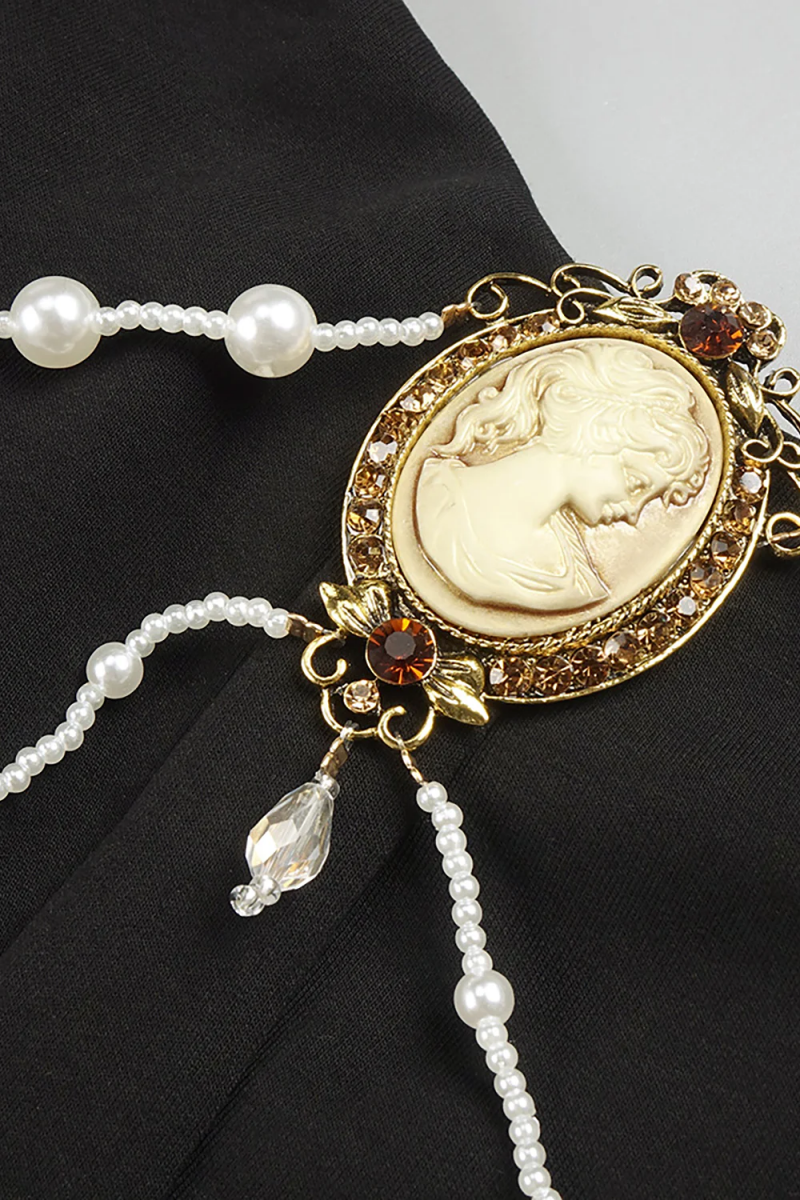 Esbern Black Pearl Chain Decor Midi Dress