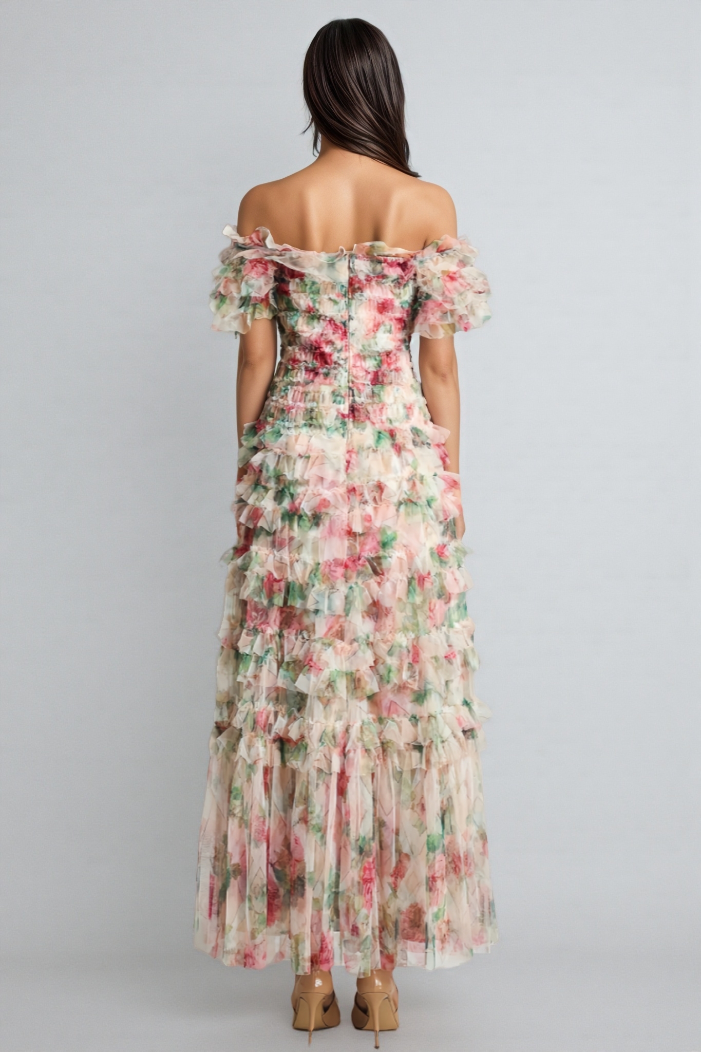 Sina Floral Strapless Mesh Maxi Dress