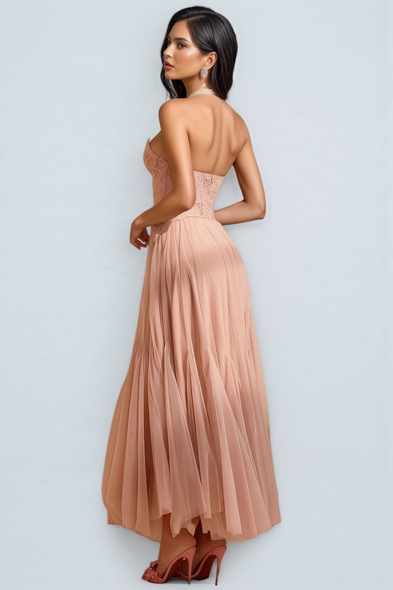 Nhucha Strapless Lace Mesh Maxi Dress