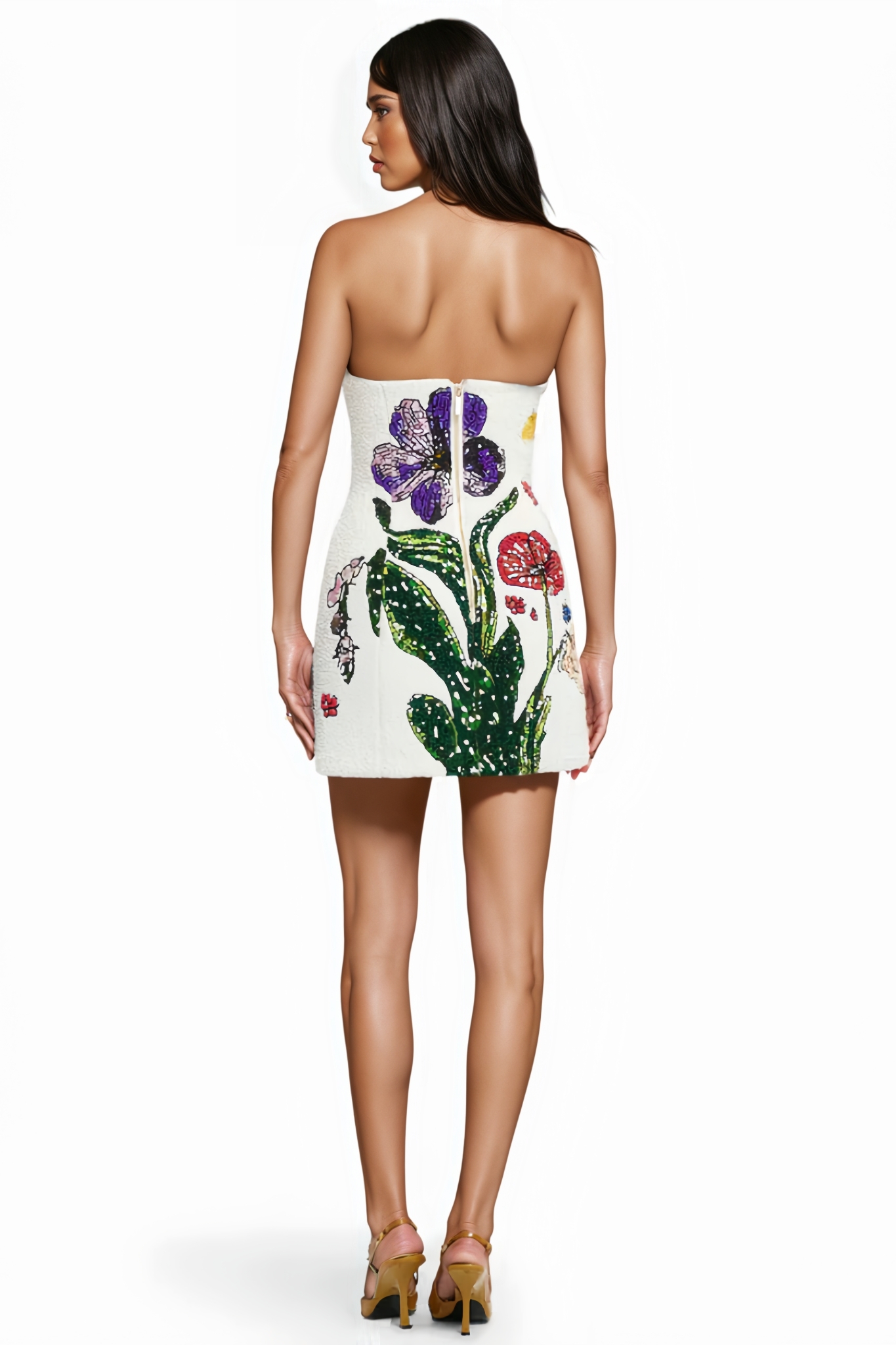 Metao White Strapless Floral Mini Dress
