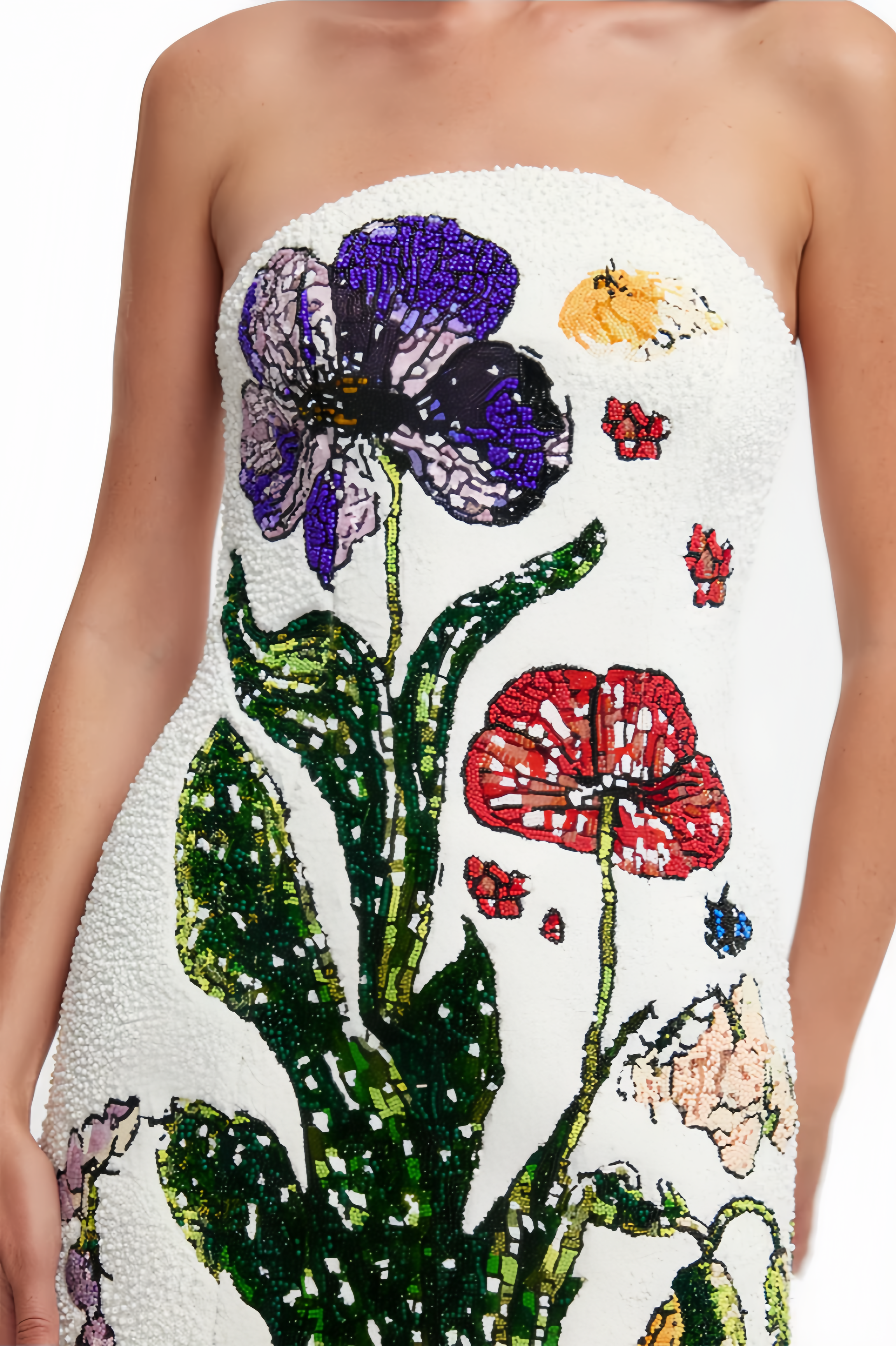Metao White Strapless Floral Mini Dress