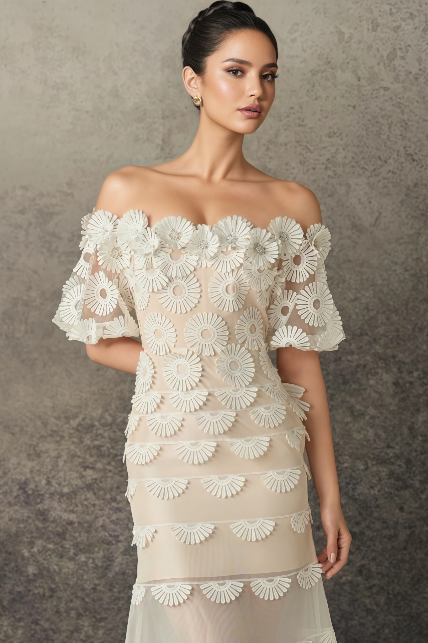 Eva 3D Floral Mesh Lace Midi Dress