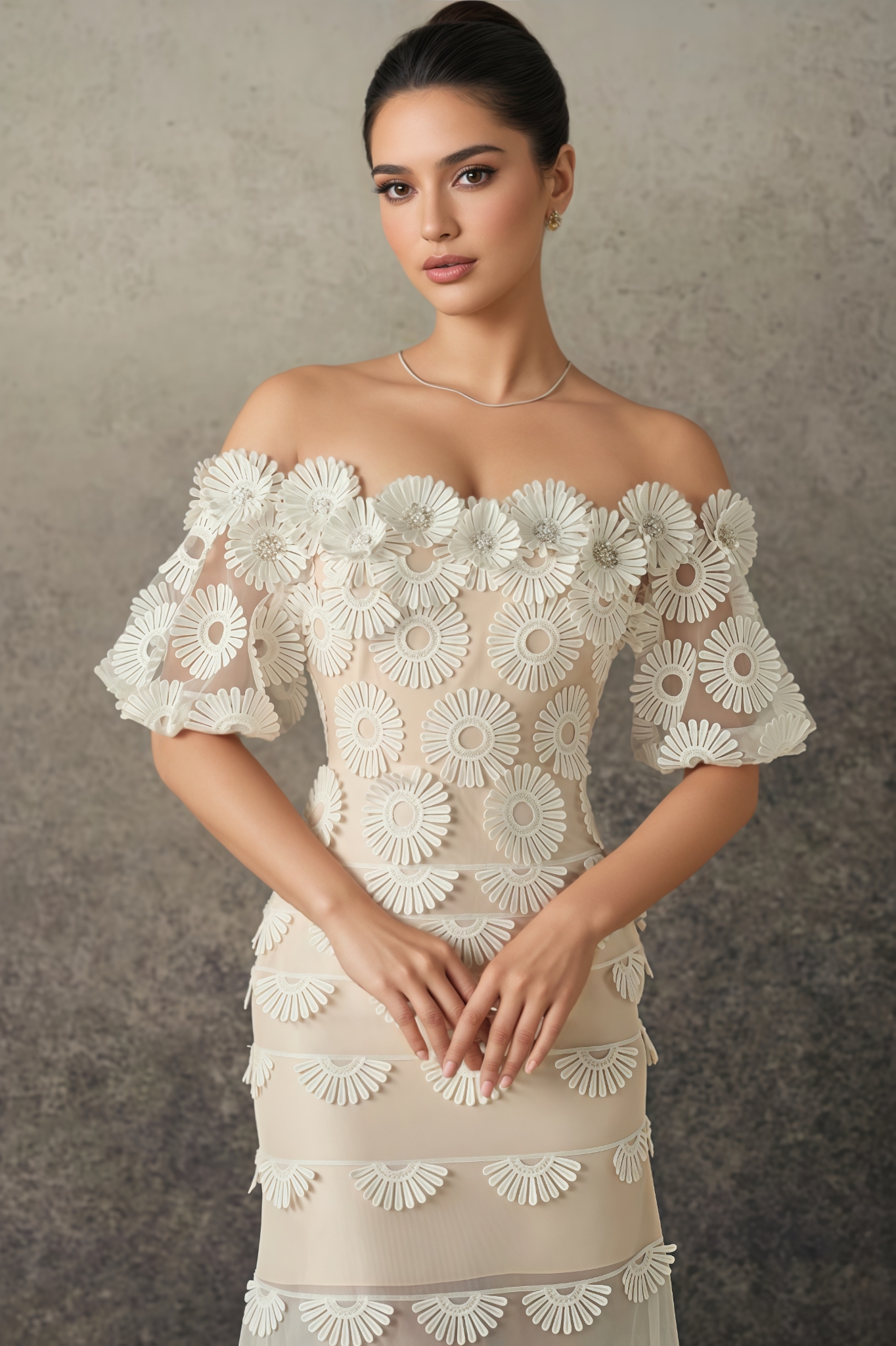 Eva 3D Floral Mesh Lace Midi Dress