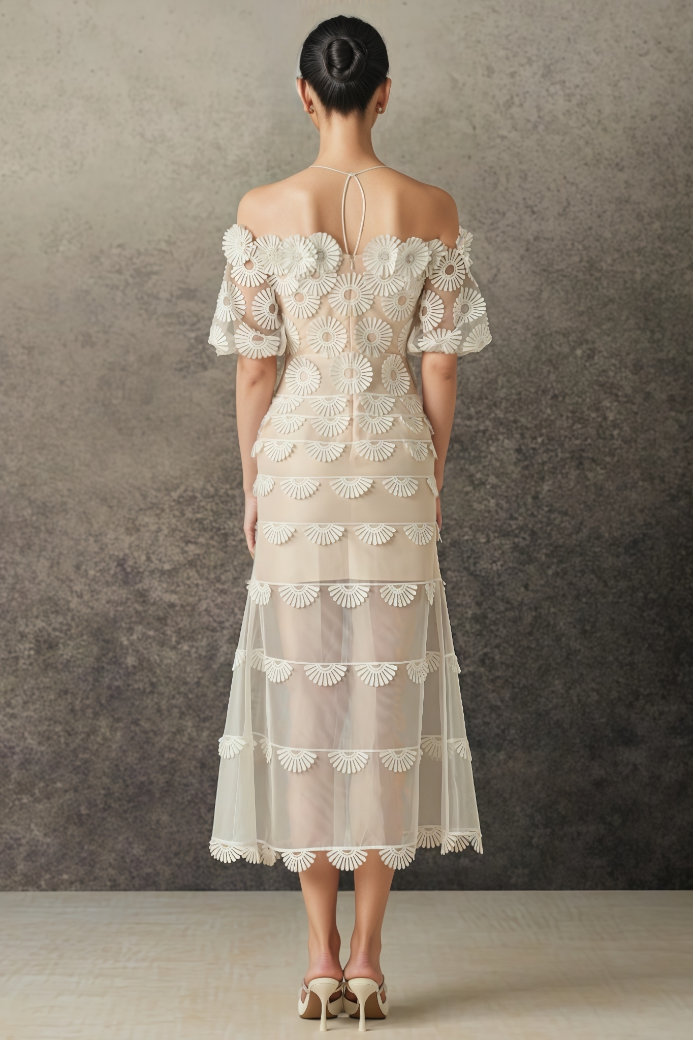 Eva 3D Floral Mesh Lace Midi Dress