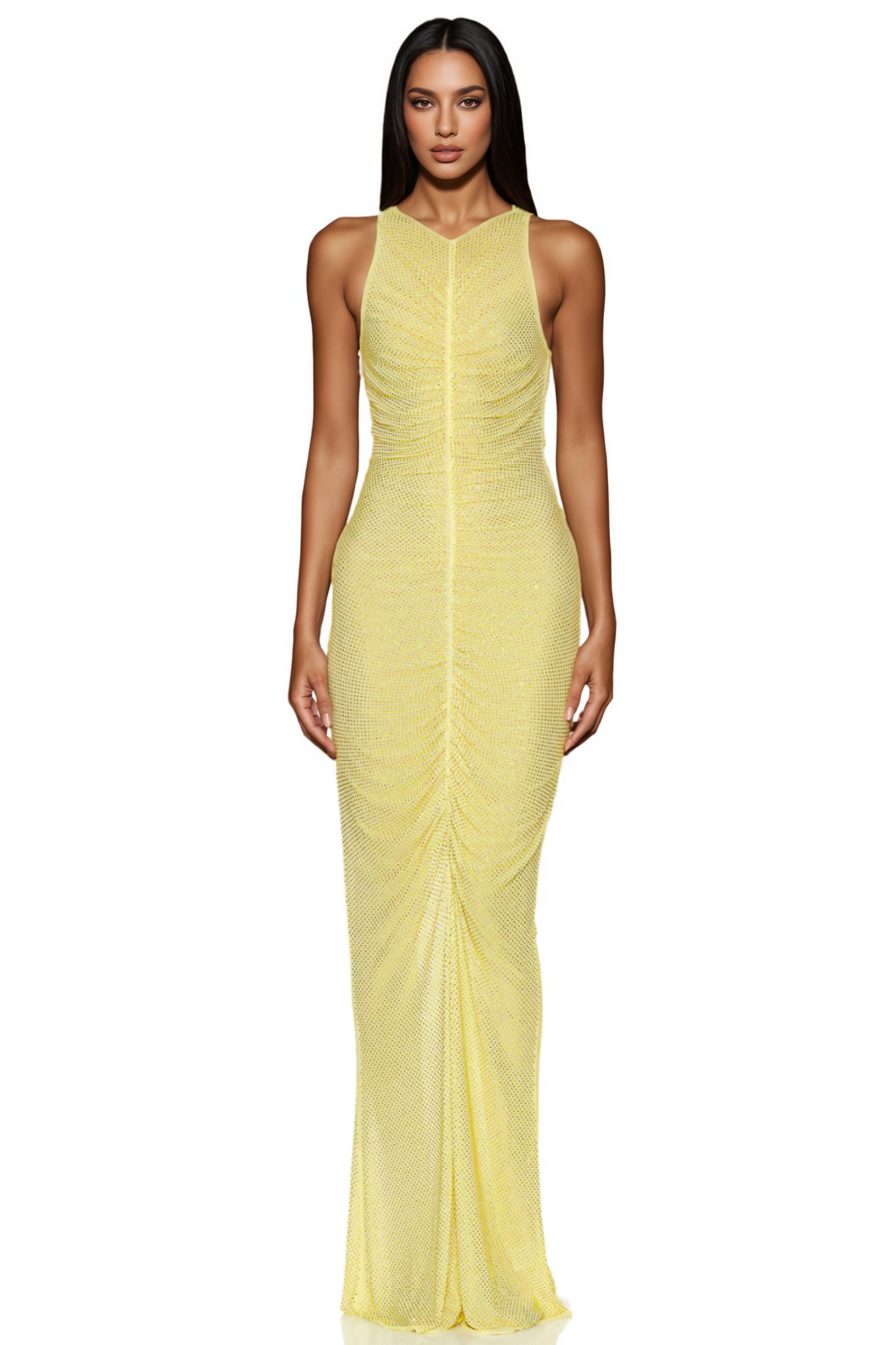 Varony Yellow Rhinestone Sleeveless Maxi Dress