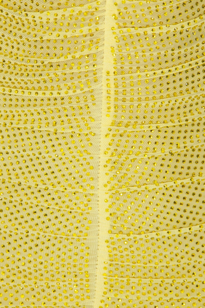 Varony Yellow Rhinestone Sleeveless Maxi Dress