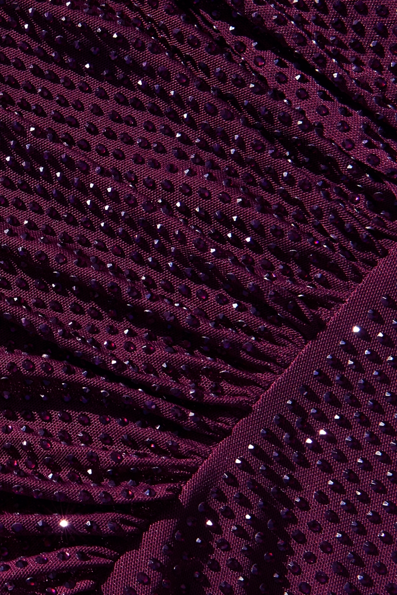 Sorend Red Rhinestone Mesh Cut Out Midi Dress