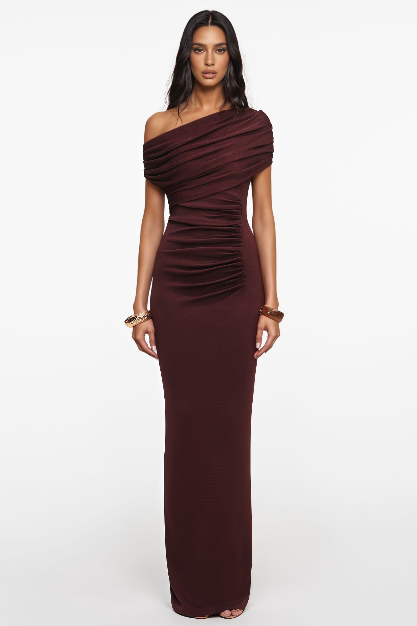 Charilsy Brown Draped Knit Maxi Dress