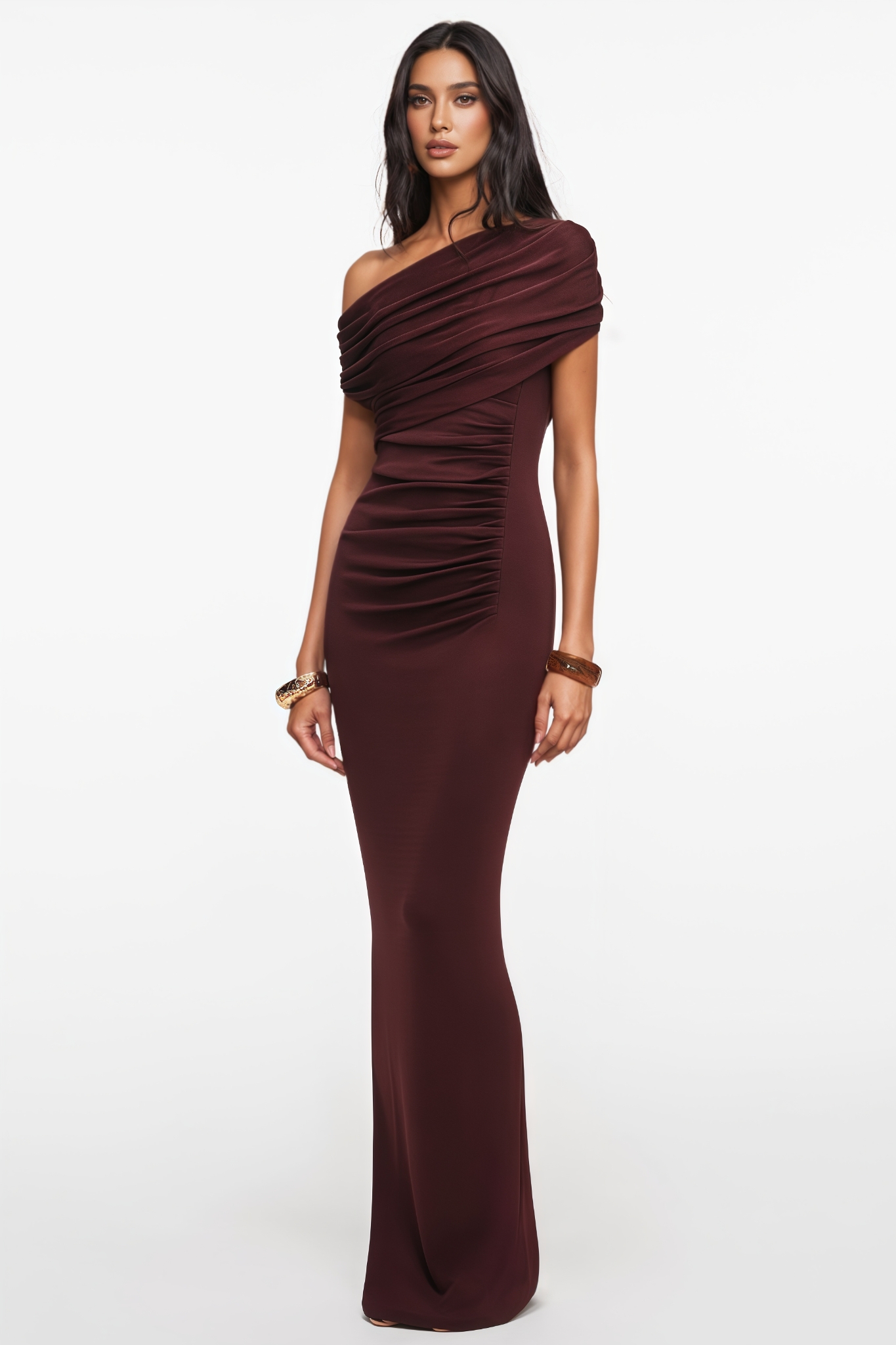 Charilsy Brown Draped Knit Maxi Dress