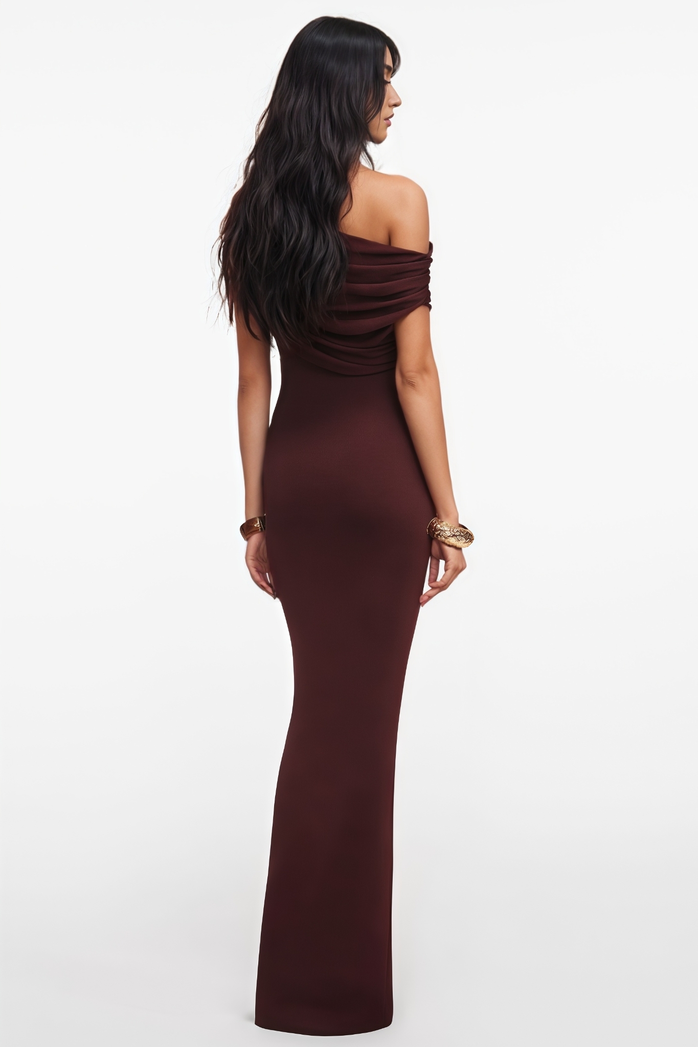 Charilsy Brown Draped Knit Maxi Dress
