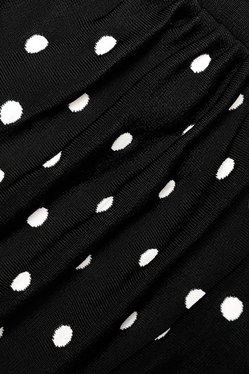 Merlan Black Dot Draped Knit Mini Dress