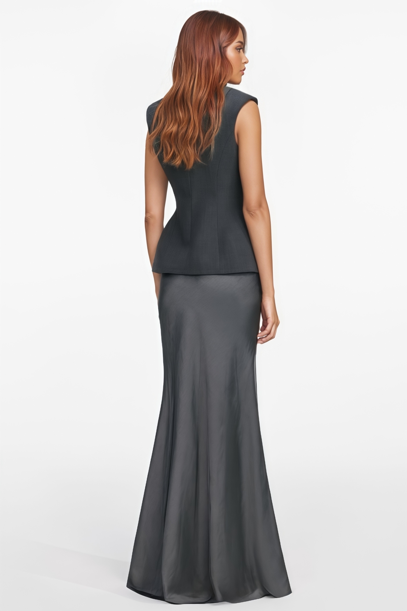 EIant Gray Blazer Satin Maxi Dress Set