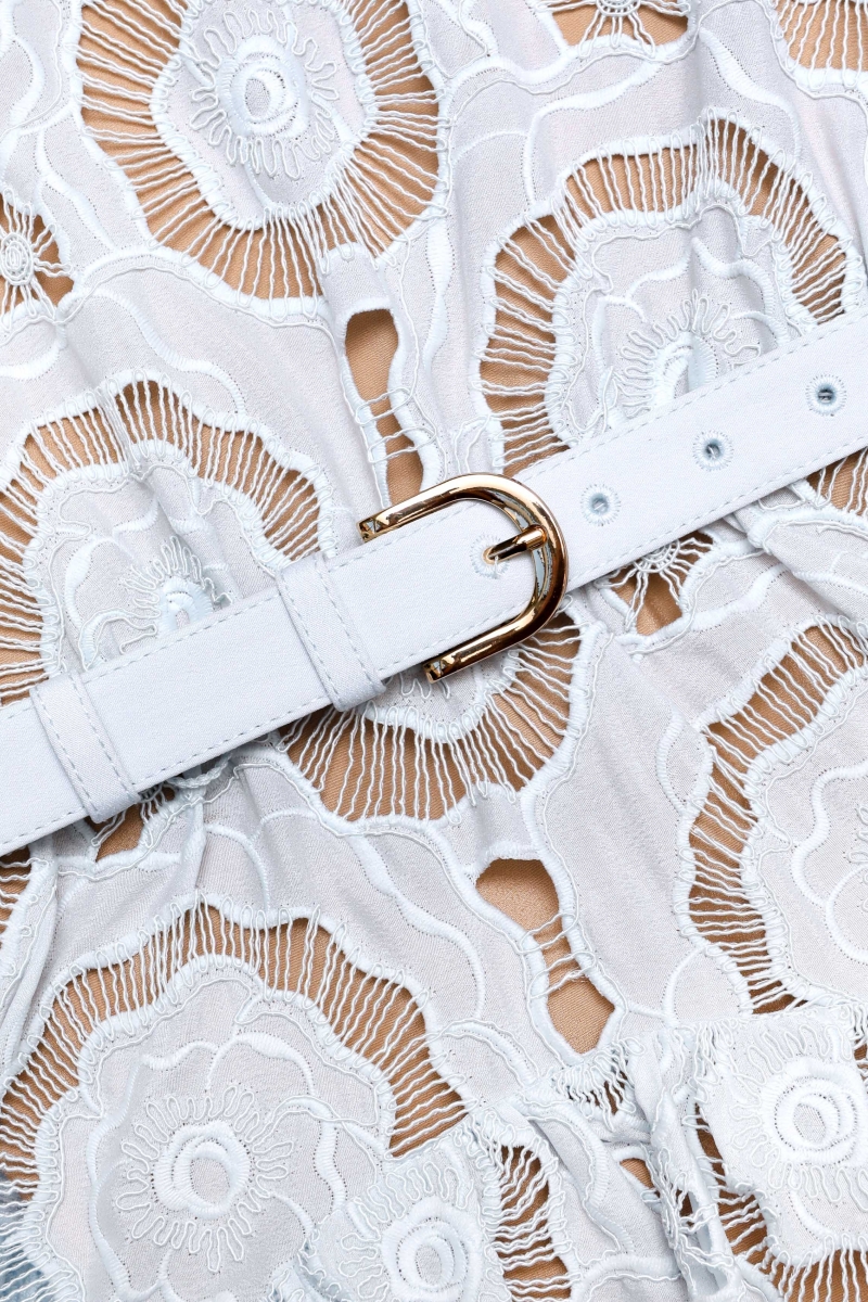 Ulandt Blue Cut Out Floral Lace Midi Dress