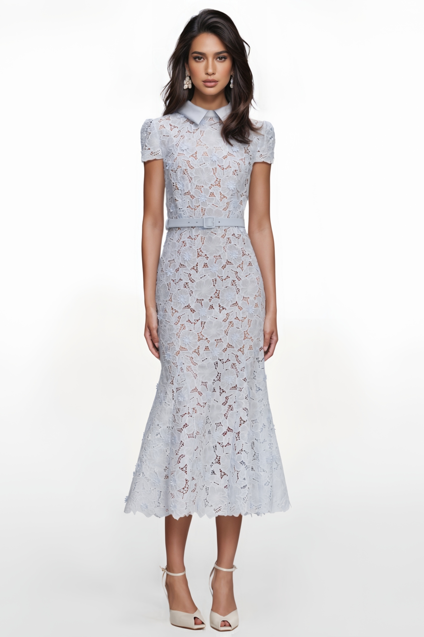 Saelad Blue Floral Lace Midi Dress