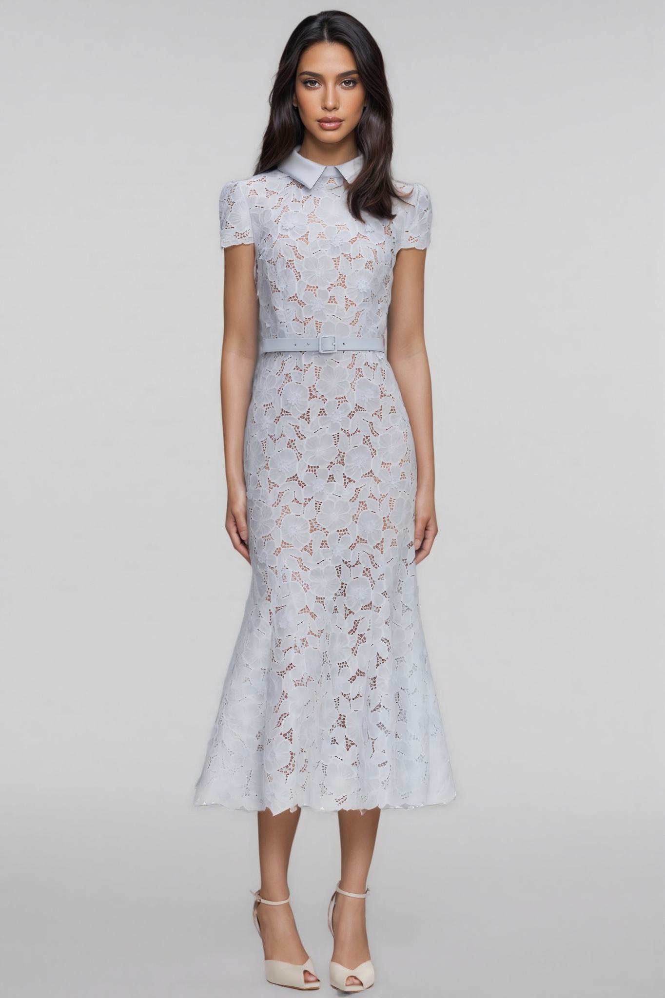 Nolan Blue Lace Floral Midi Dress