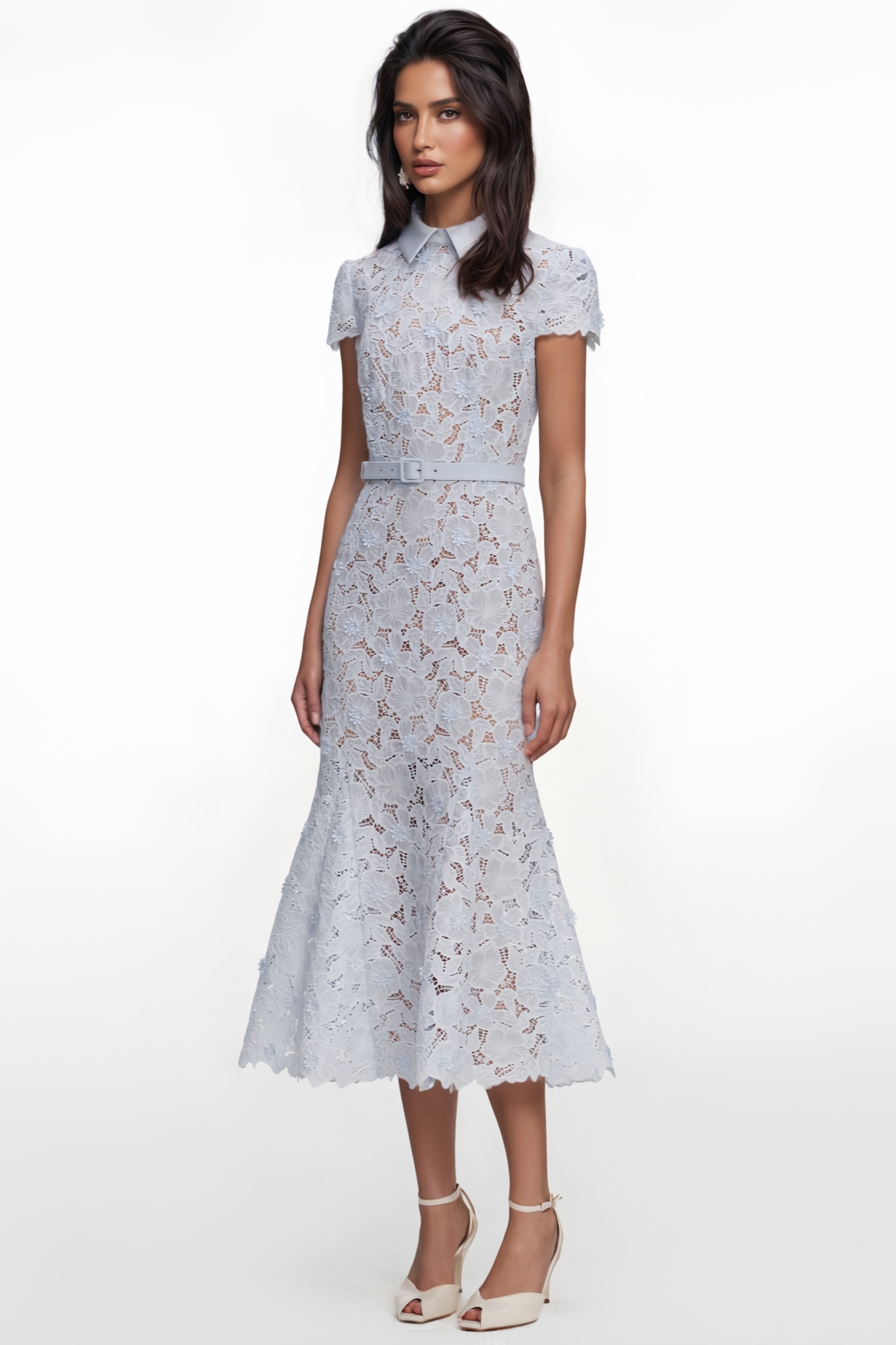 Saelad Blue Floral Lace Midi Dress