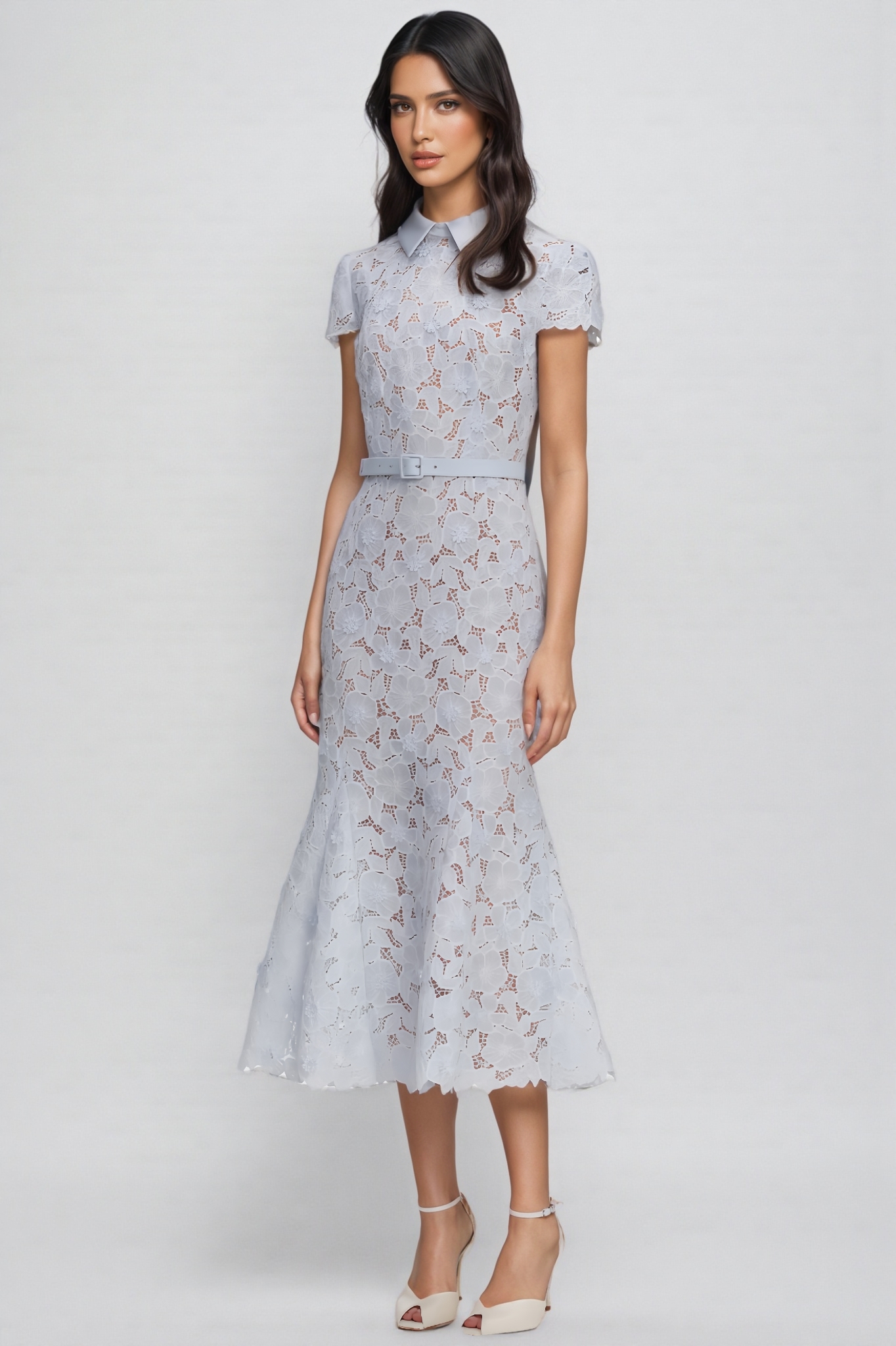 Nolan Blue Lace Floral Midi Dress