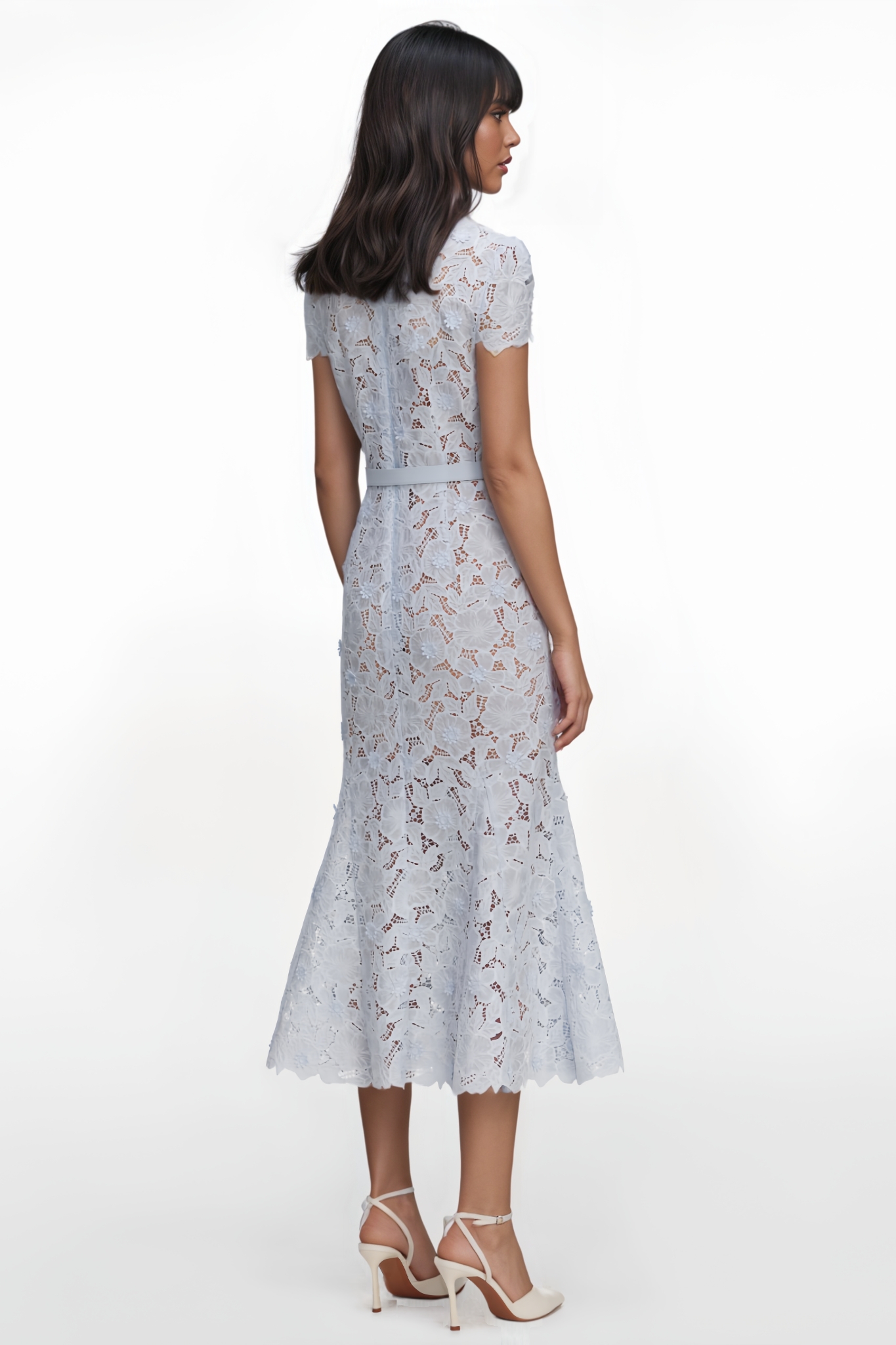 Saelad Blue Floral Lace Midi Dress