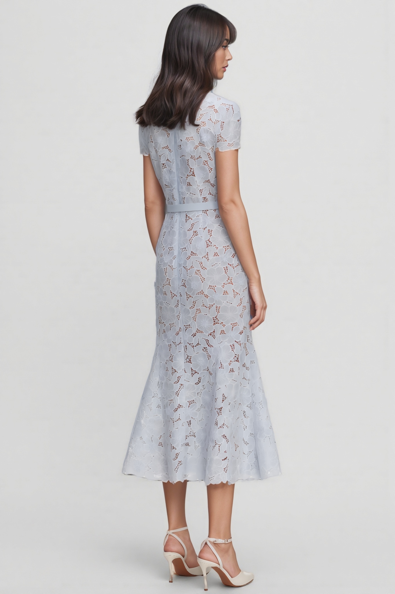 Nolan Blue Lace Floral Midi Dress