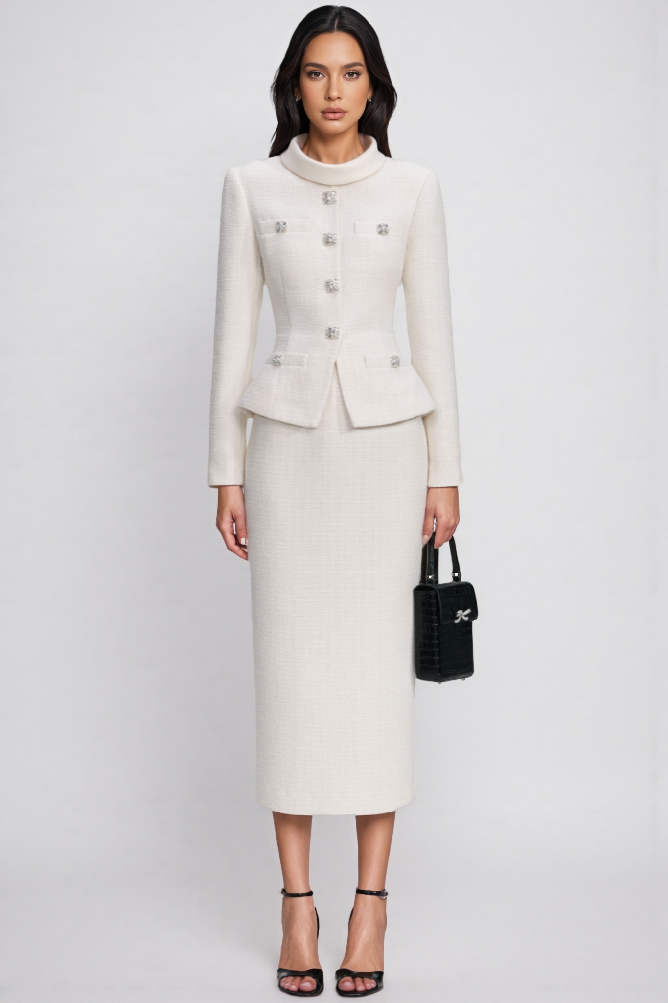 Melisande White Rhinestone Slit Midi Dress Set