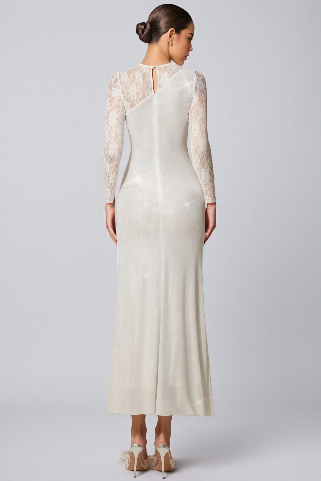 Ramla White Rhinestone Lace Split Maxi Dress