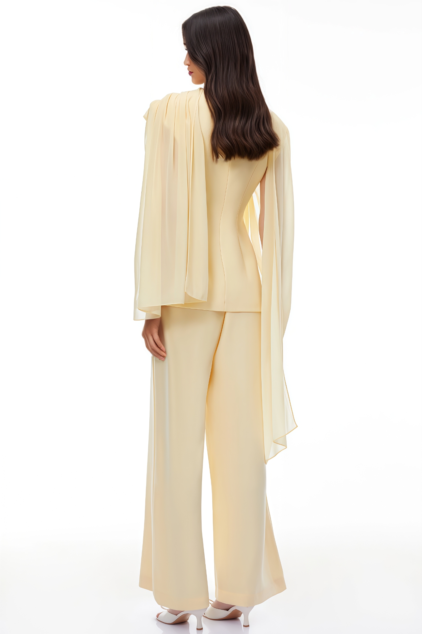 Firel Yellow Sleeveless Draped Cape Pants Set