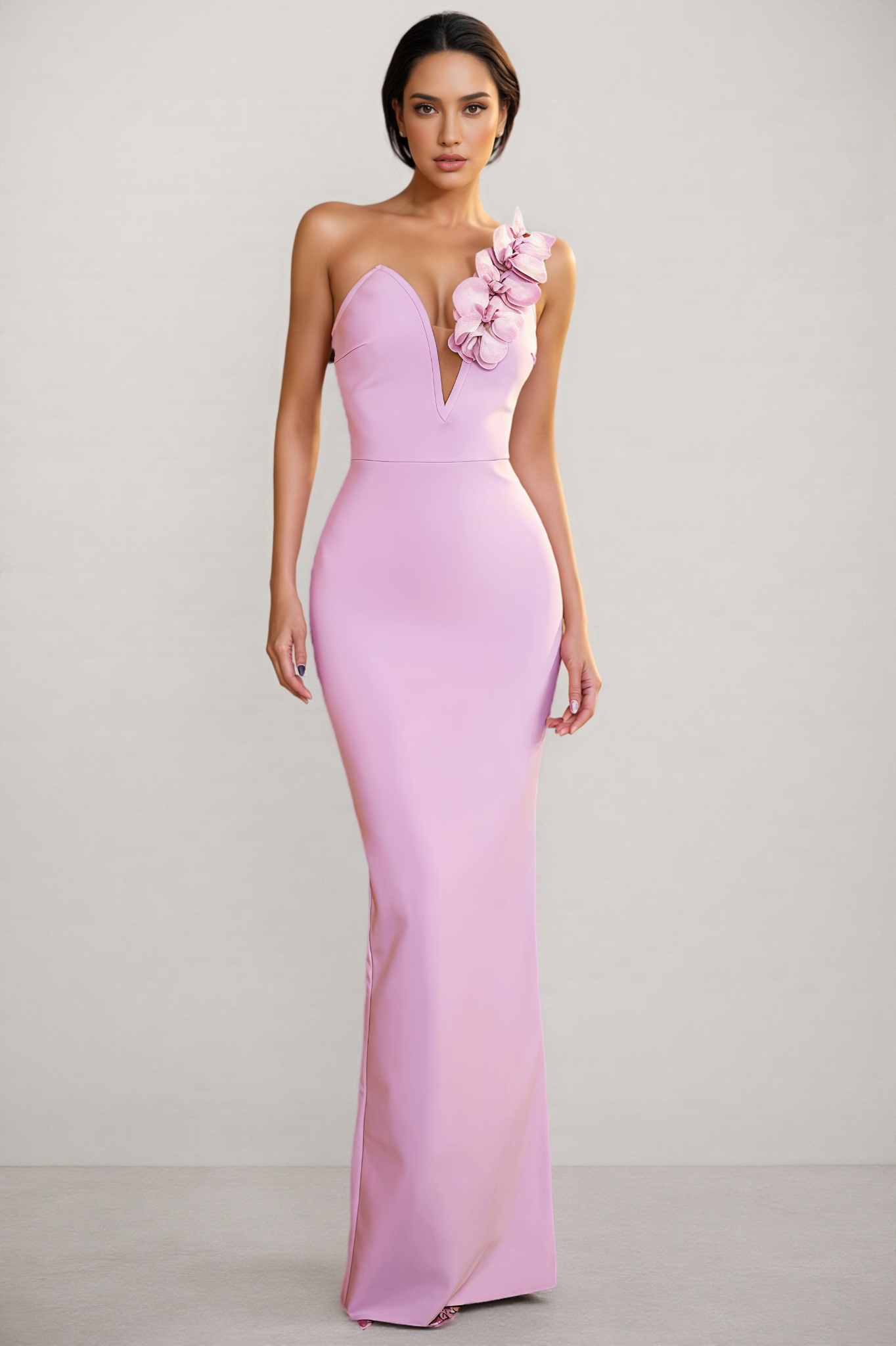 Zayrk Purple Flower Bandage Maxi Dress