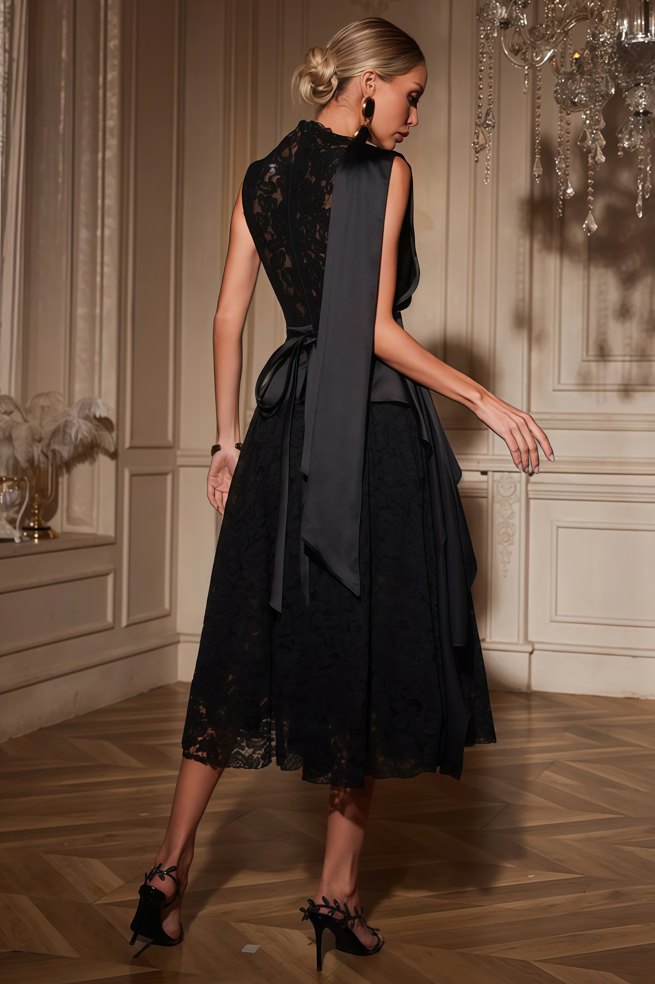 Mariam Lace Draped Midi Dress