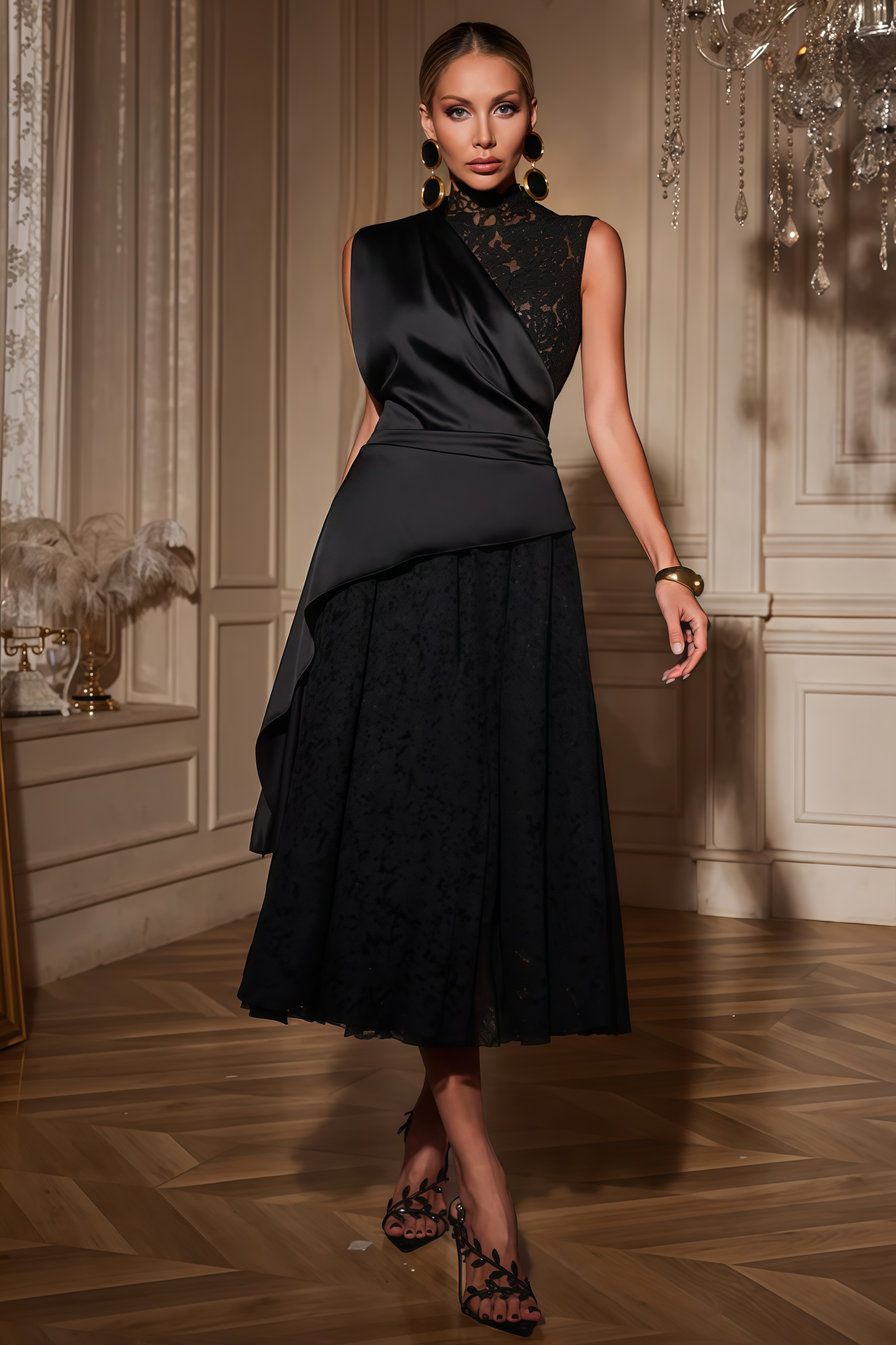 Mariam Lace Draped Midi Dress