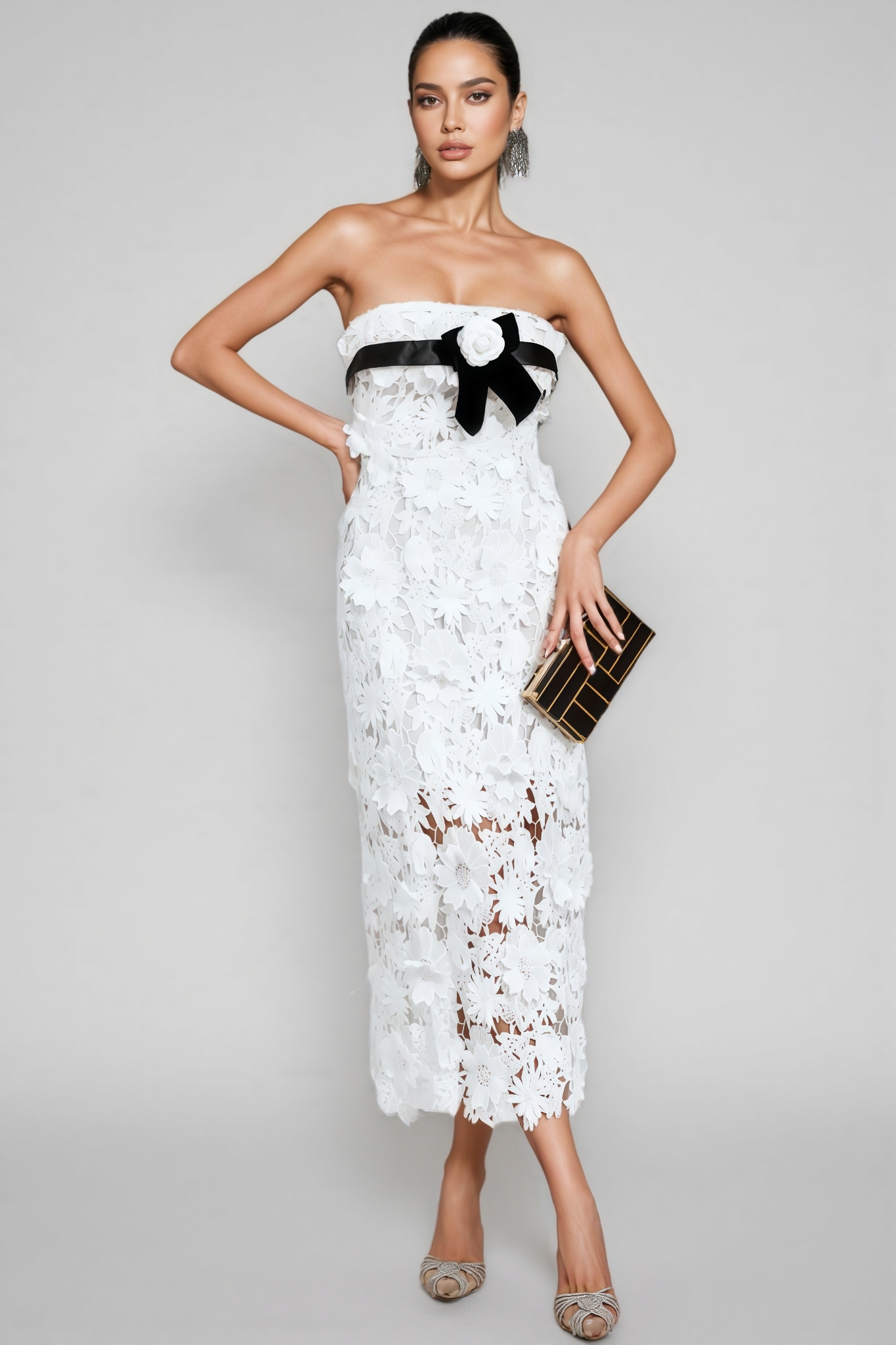 Suzanne White Floral Lace Midi Dress