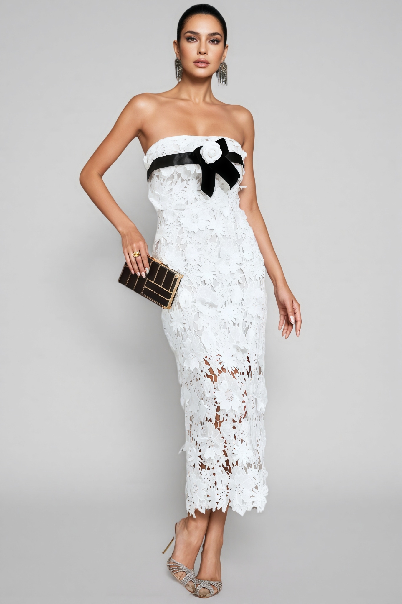 Suzanne White Floral Lace Midi Dress