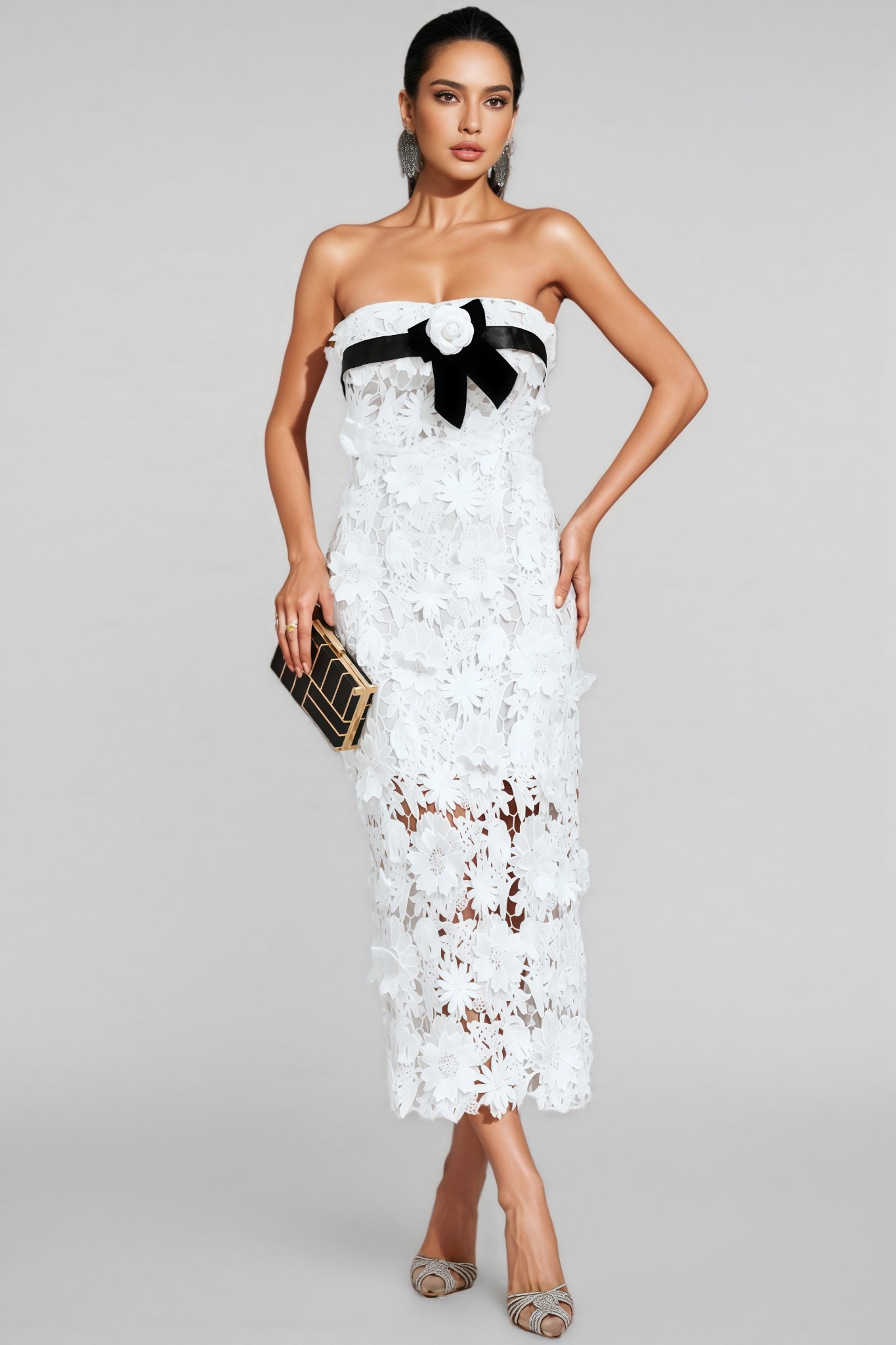 Suzanne White Floral Lace Midi Dress