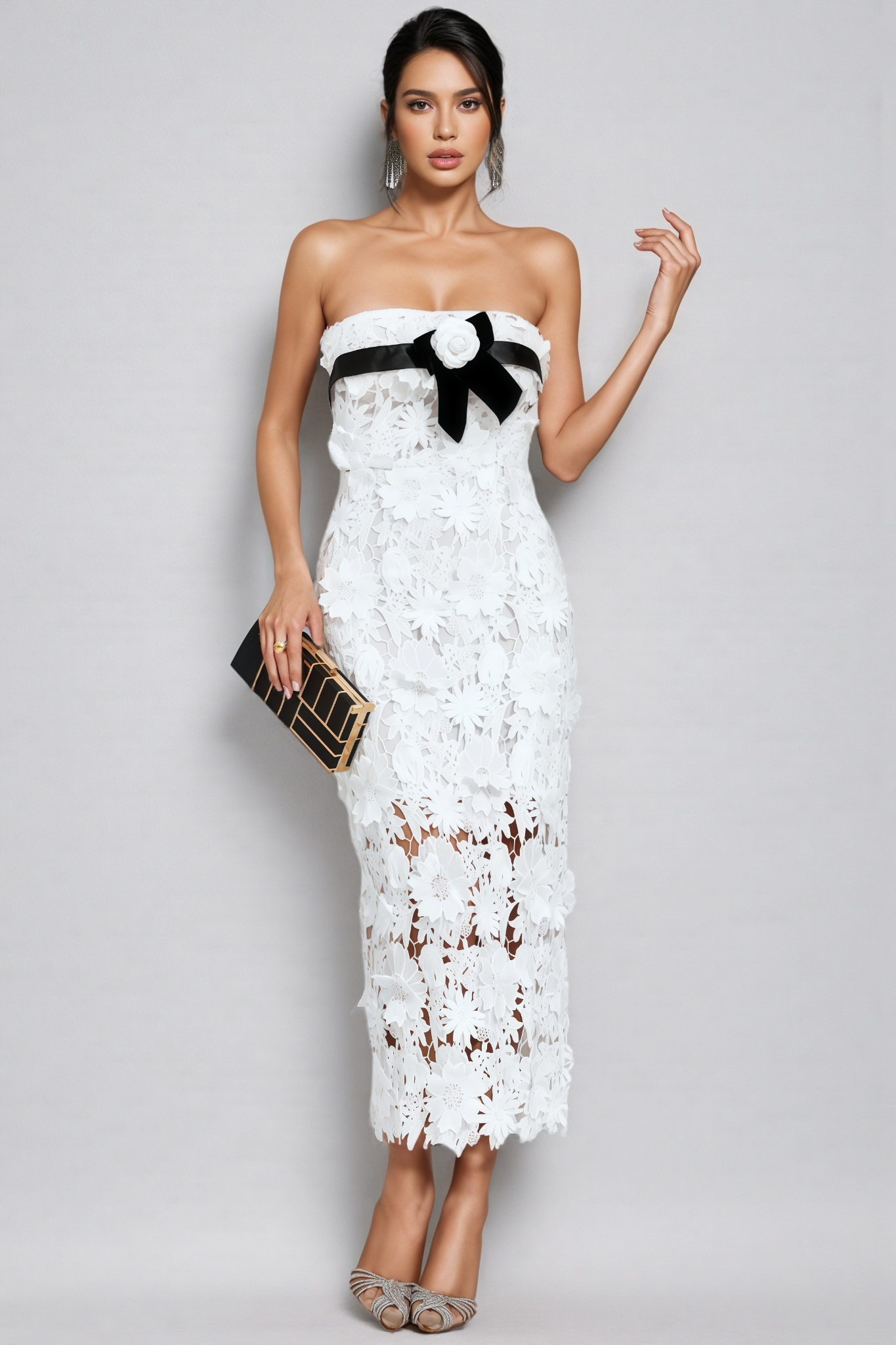 Suzanne White Floral Lace Midi Dress