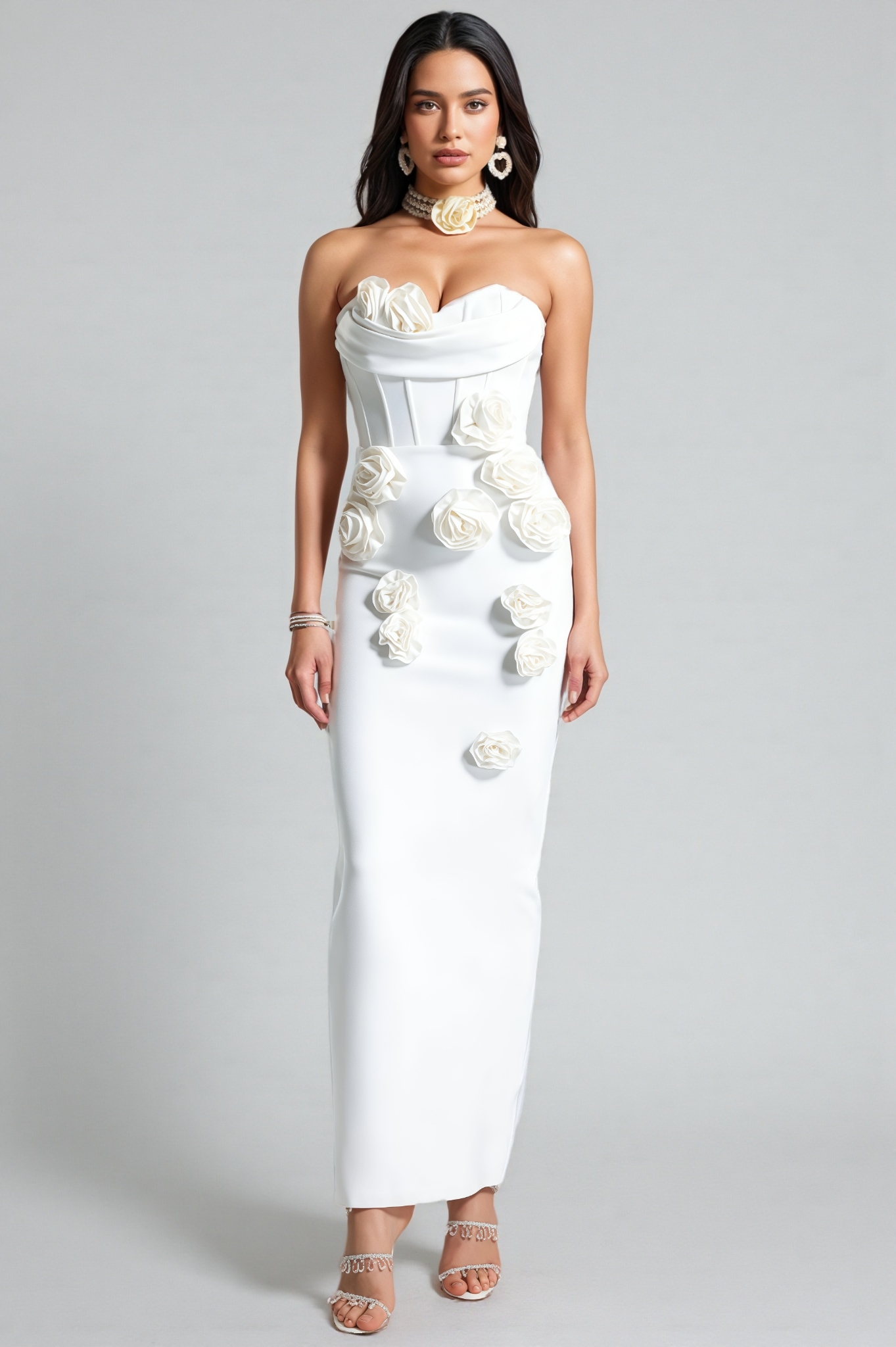 Islay White Rose Off Shoulder Maxi Dress