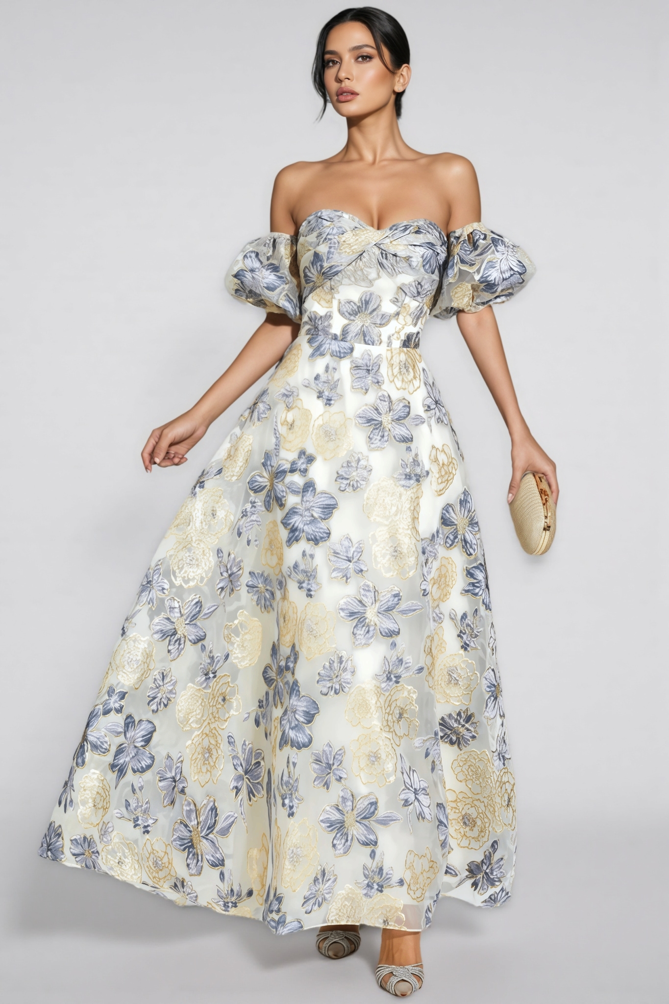 Dorte Blue-Purple Flower Maxi Dress