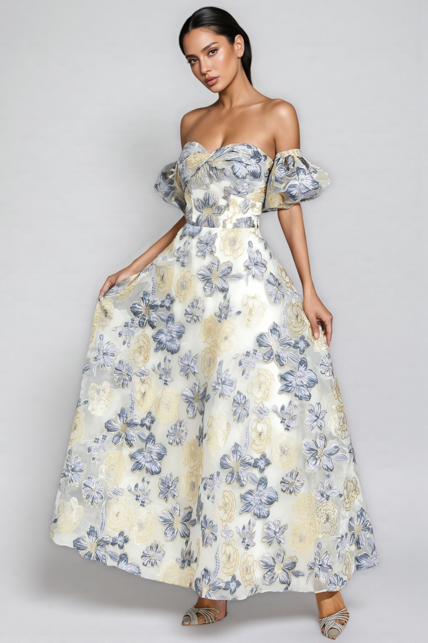 Dorte Blue-Purple Flower Maxi Dress