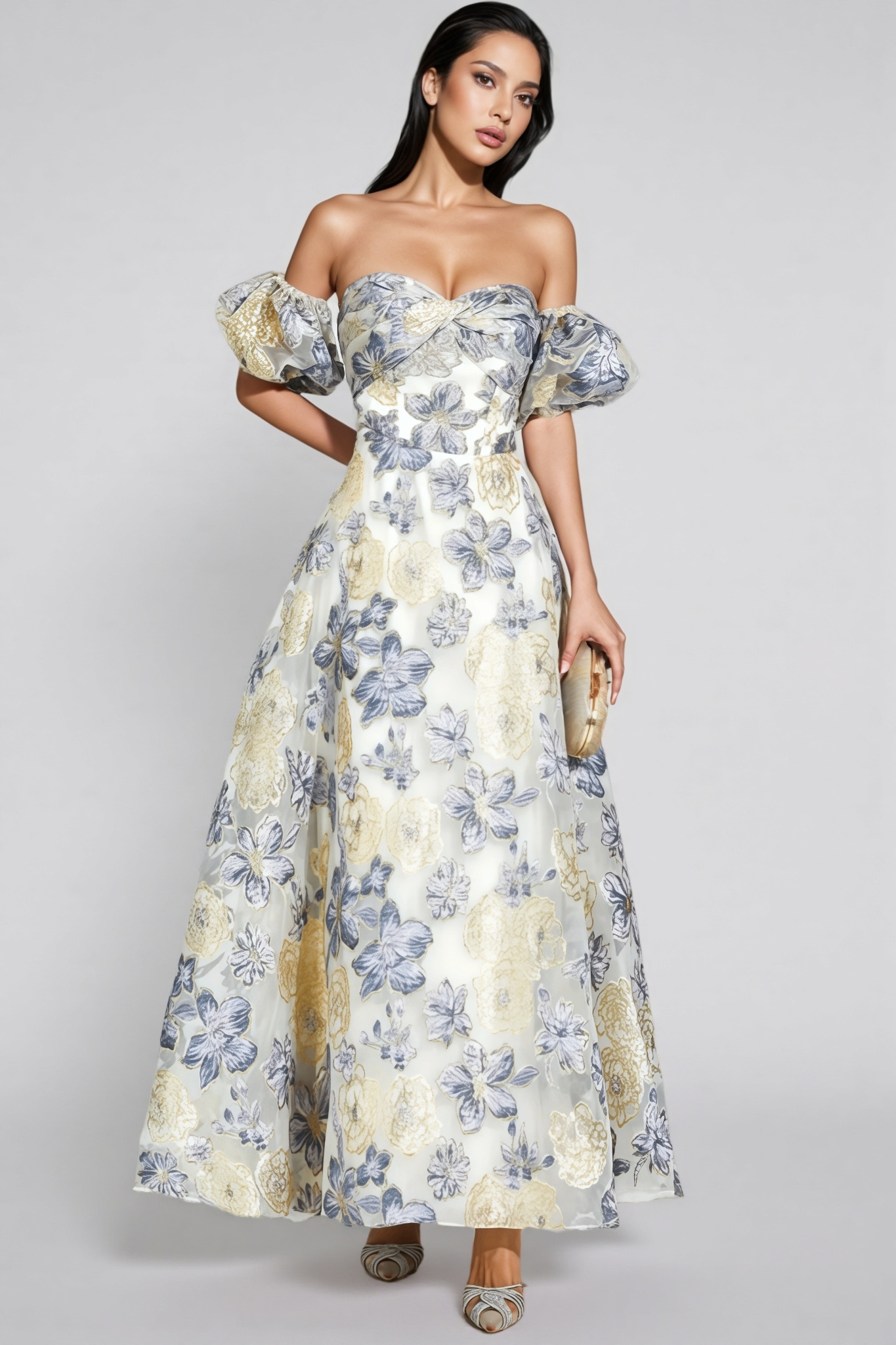 Dorte Blue-Purple Flower Maxi Dress