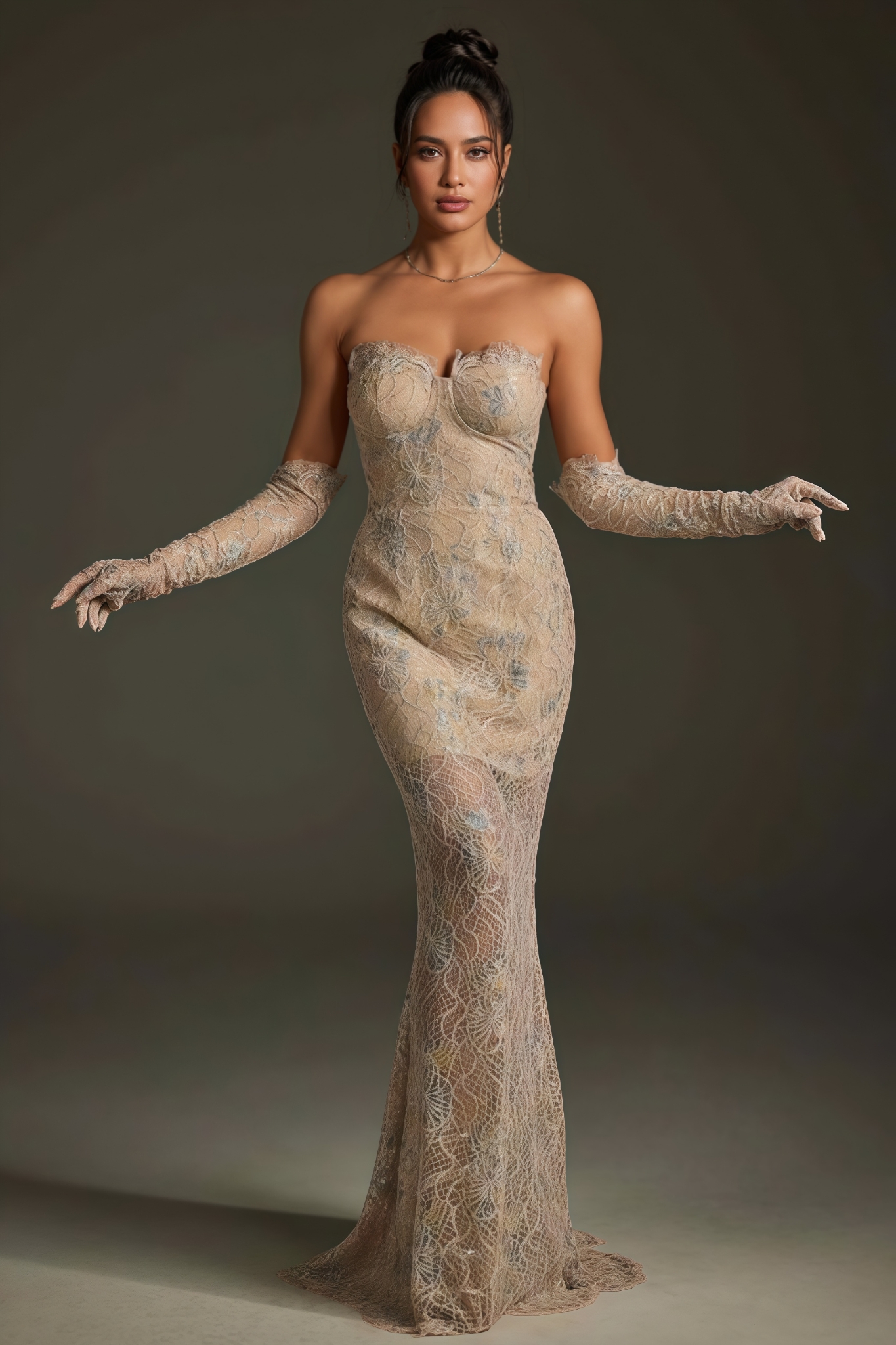 Odette Lace Backless Fishtail Maxi Dress