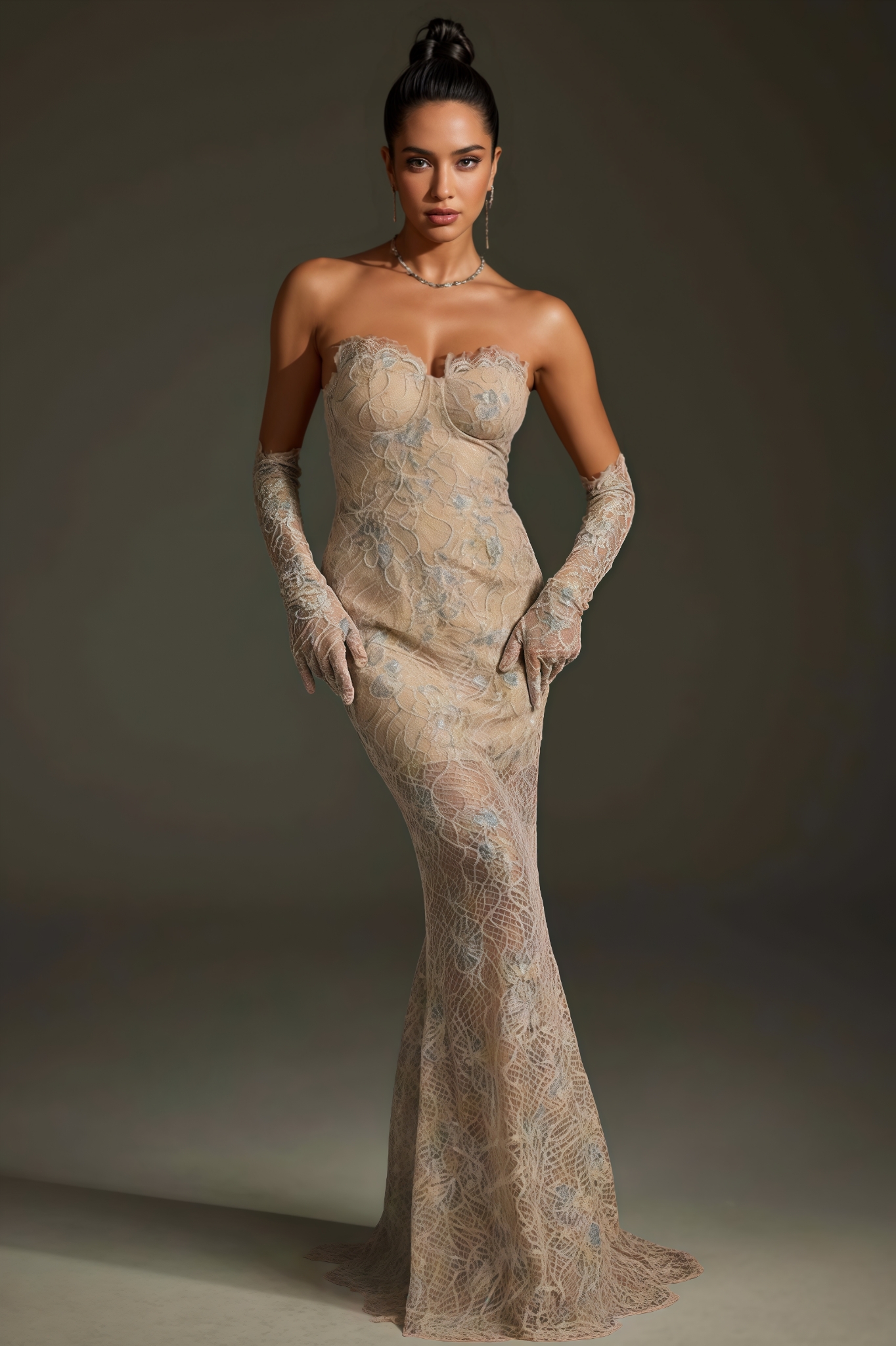 Odette Lace Backless Fishtail Maxi Dress