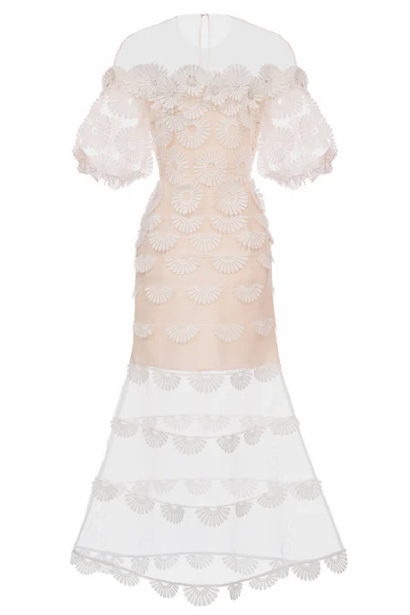 Eva 3D Floral Mesh Lace Midi Dress