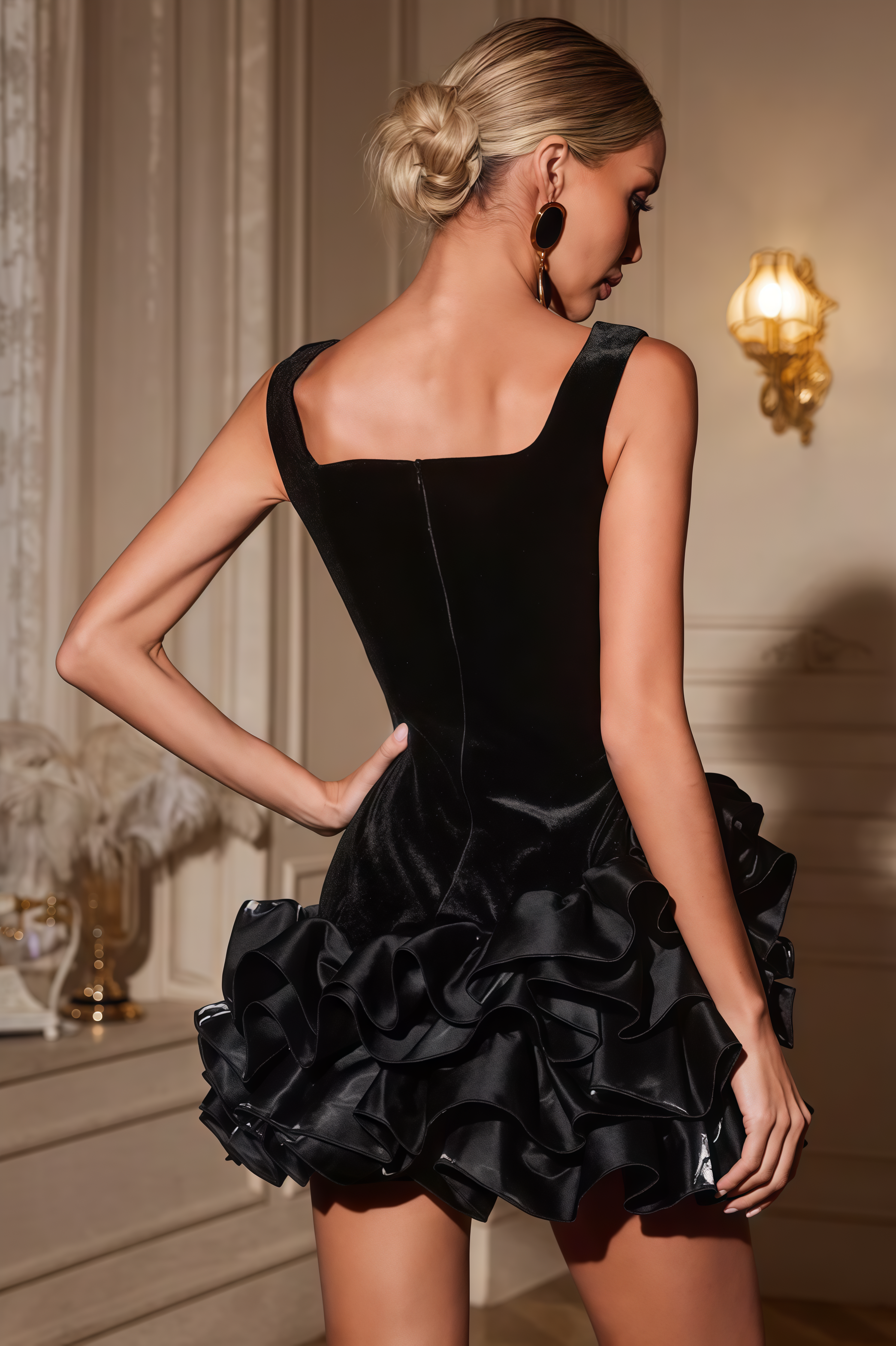 Kenzie Ruffle Velvet Mini Dress