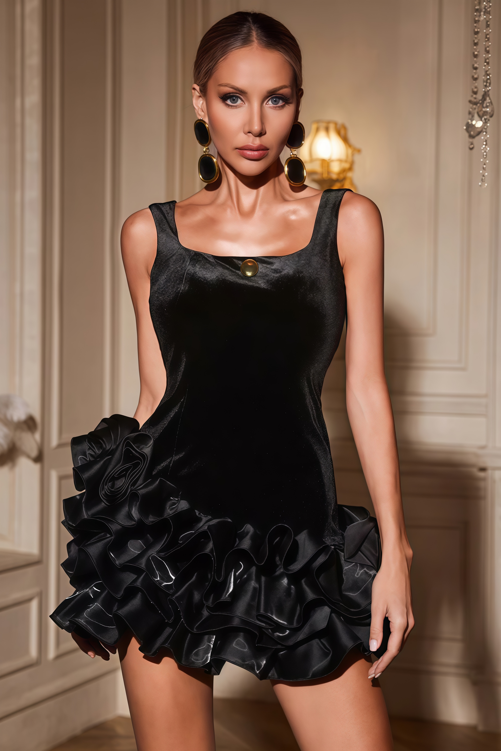 Kenzie Ruffle Velvet Mini Dress