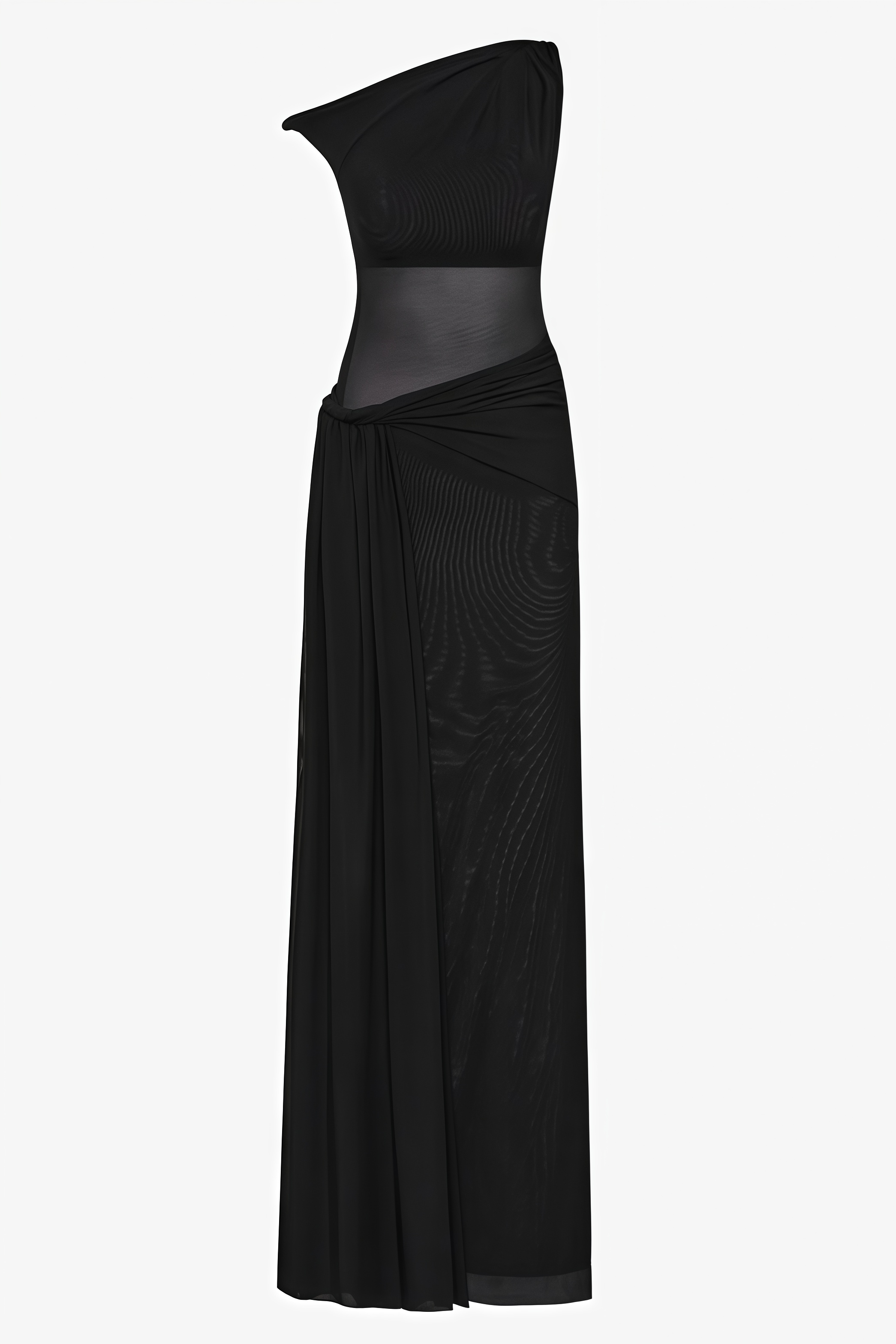 Laloy Black Ruched Mesh Maxi Dress